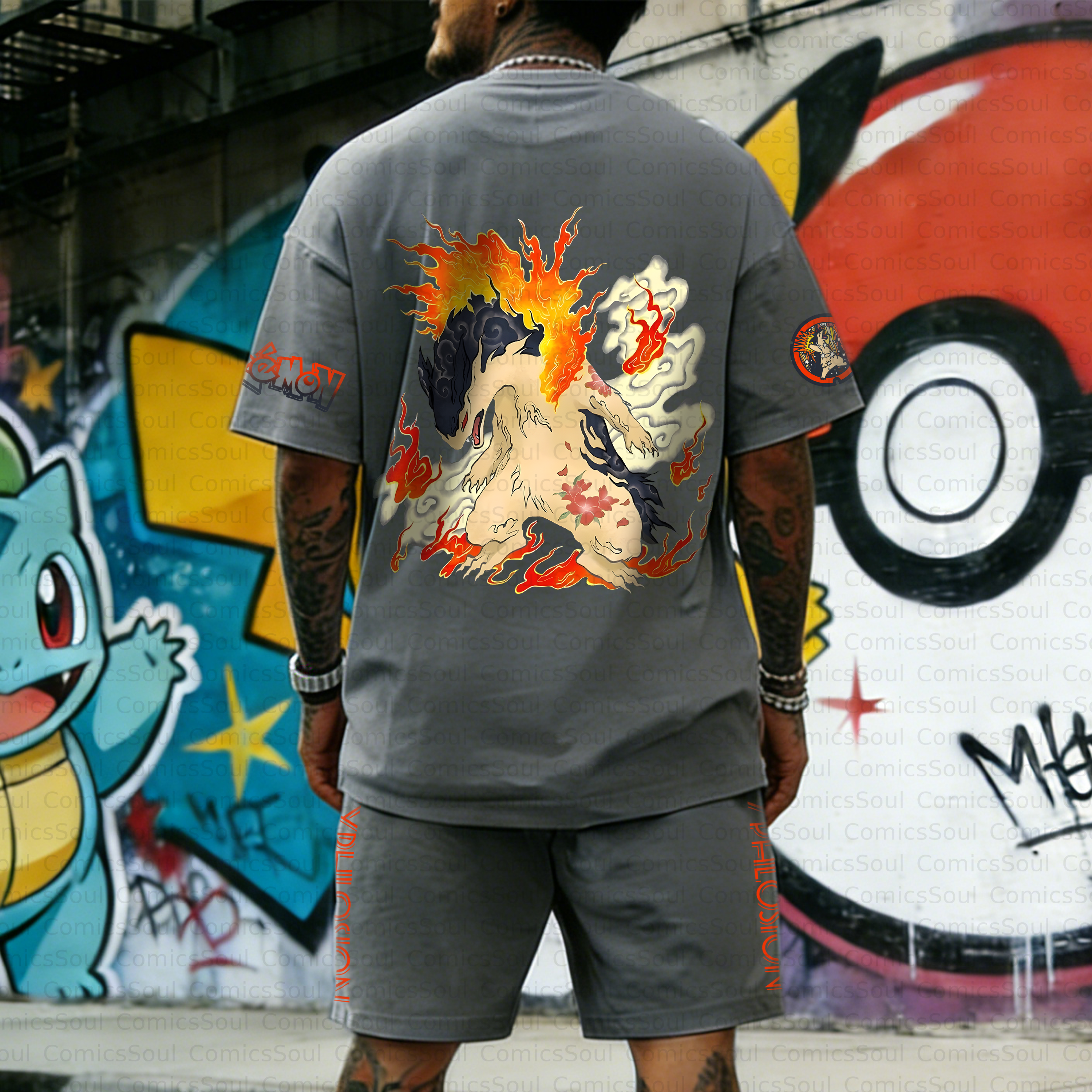 Unisex Anime Inspired Vintage T-shirt& Shorts 2 Pieces Set