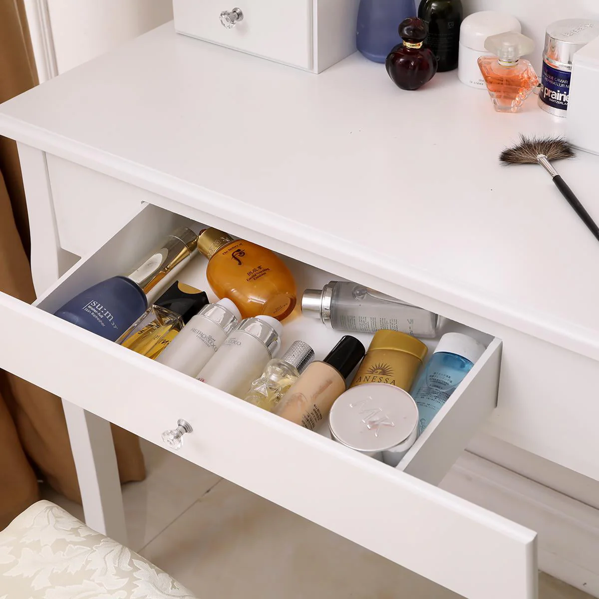 Ktaxon Makeup Vanity Table Set Mirror with LED Lights Dressing Table and Stool Set,Bedroom Vanities Tables with Benches - Image 8