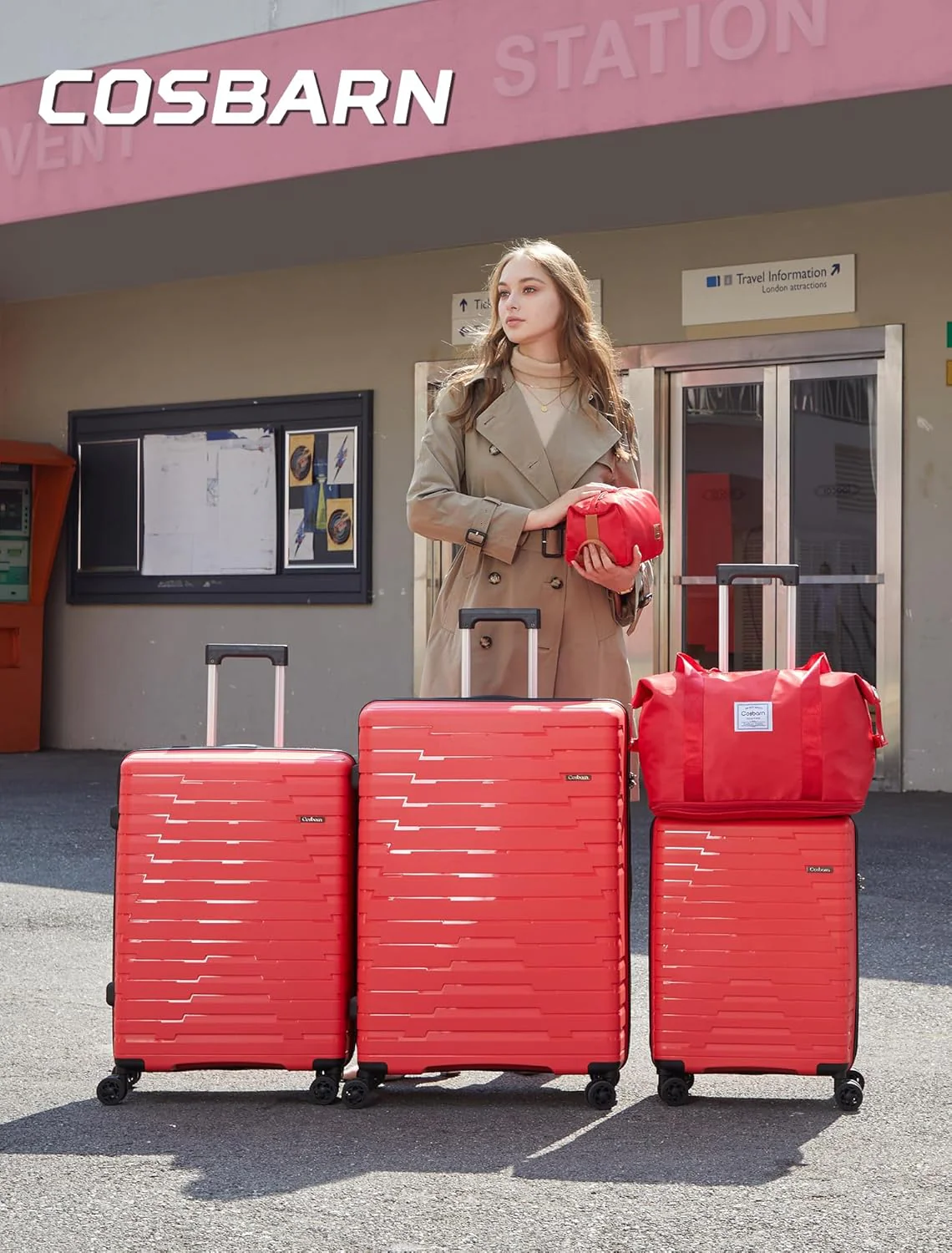 5-piece luggage set with wheels, ABS hardshell suitcase with spinner wheels