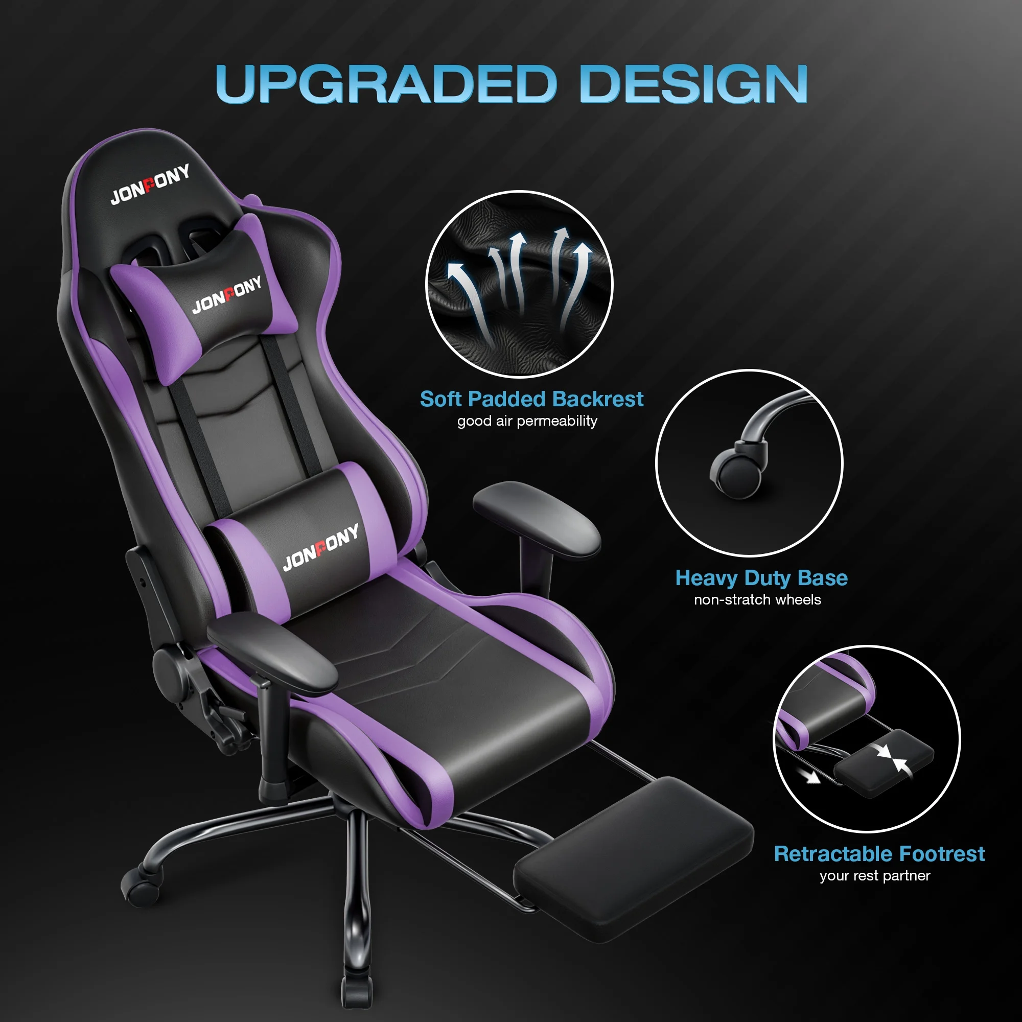 JONPONY Big and Tall 500LBS Gaming Chair, Ergonomic Design, Gamer Chair PU Leather with Footrest and Lumbar Support, High Back Office Chair Support 8 Hours Long Sitting, Computer Chair,Red - Image 40