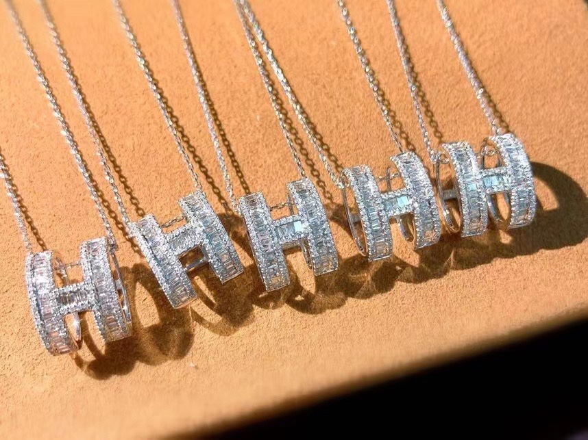 Hermes Diamond Paved H Pendant Necklace - Original Replica Club