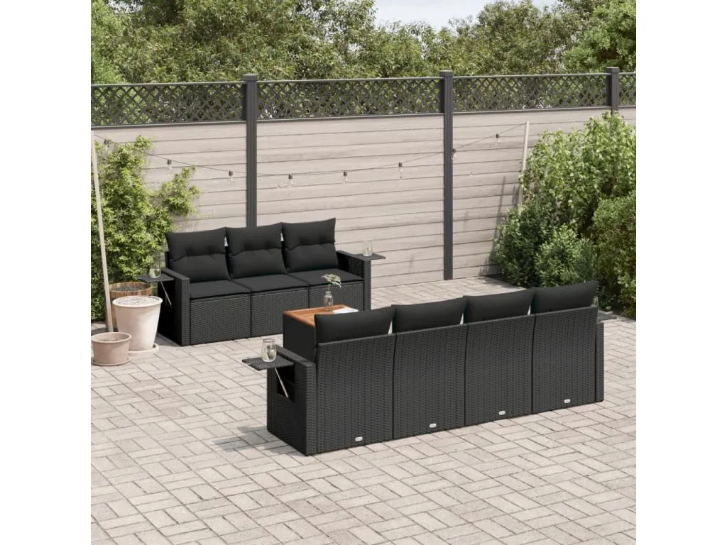 Set de sofás de jardín 8 piezas y cojines ratán sintético negro FUBV34719