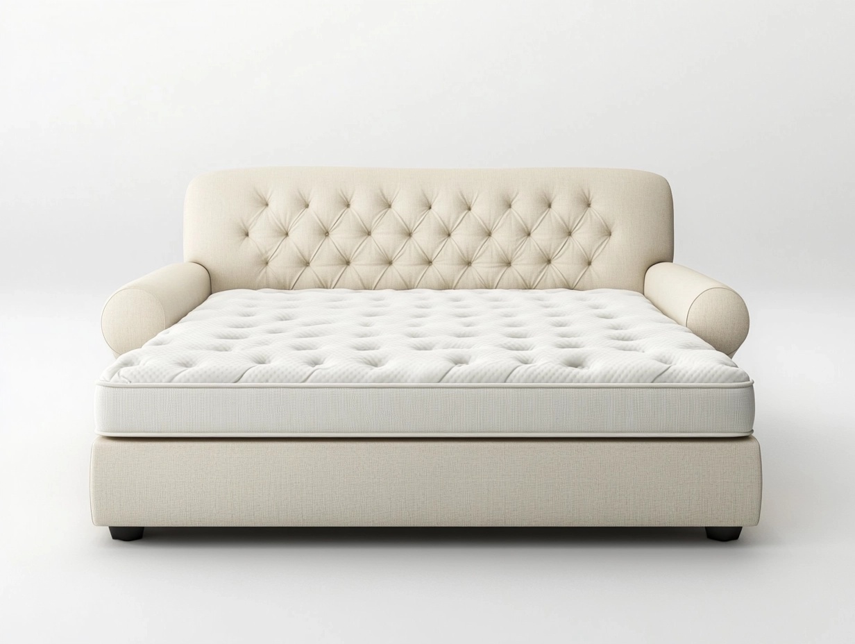 Sofá cama tapizado beige estilo moderno multifuncional para sala de estar 200x150cm con respaldo capitoné y estructura de madera YU5163578