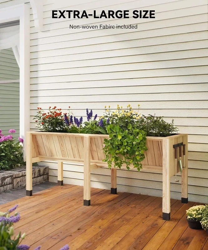 Towallmark 45x23x30 Inches Raised Garden Bed, Elevated Planter Box, Outdoor Wooden Garden Bed for Vegetables Herbs, Patio Balcony Backyard Cedar Raised Bed with Hooks and Legs - Image 7