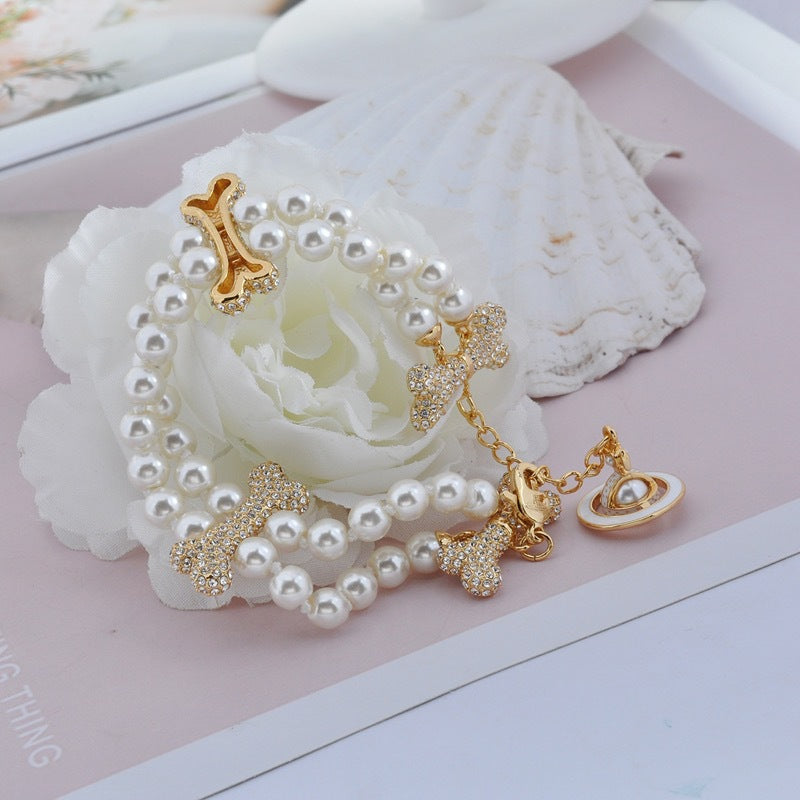 Vivienne Westwood 2 Row Pearl Mixing Bone Bracelet - Original Replica Club