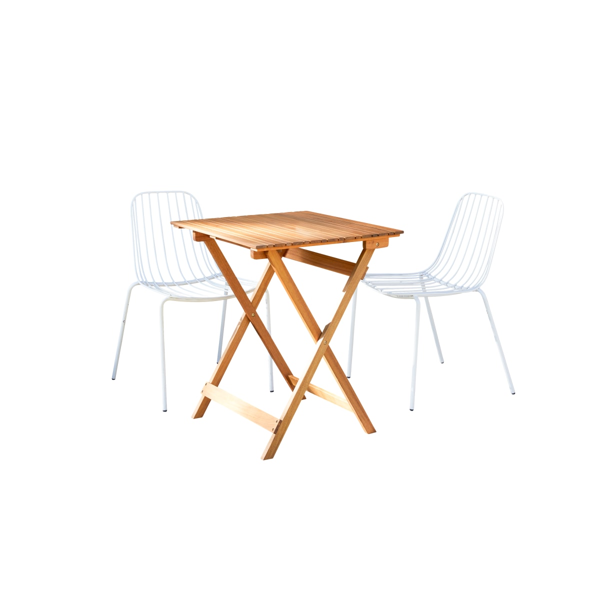 Tikamoon - Bistro - Tuinset van massief acaciahout en metaal white, 2…