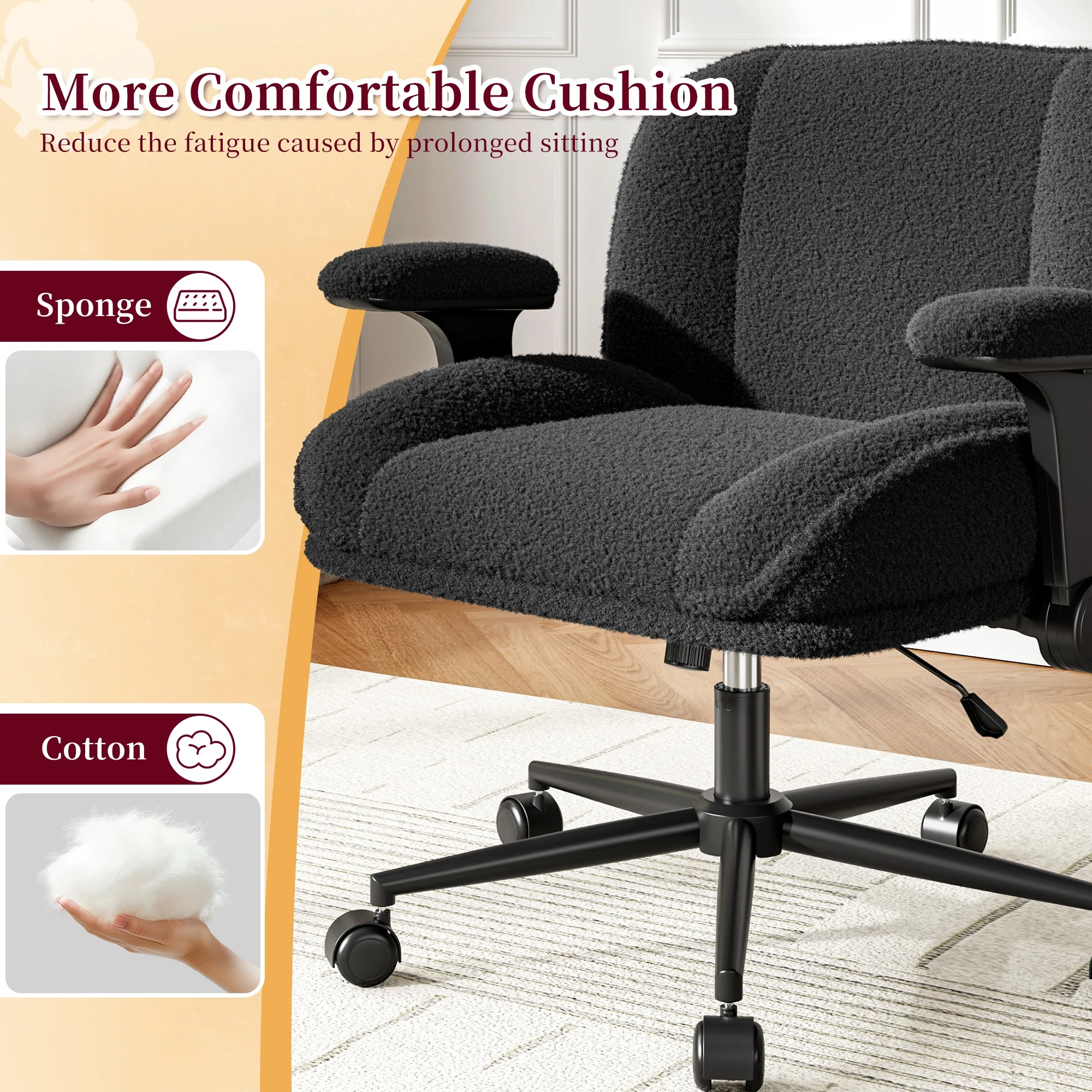 Romorgniz Criss Cross Chair with Adjustable Arms & Lumbar Support Office Chair with Reclining Back, Thick Cushion & Wheels for Office, Gaming, Reading, Vanity, Off-White - Image 24