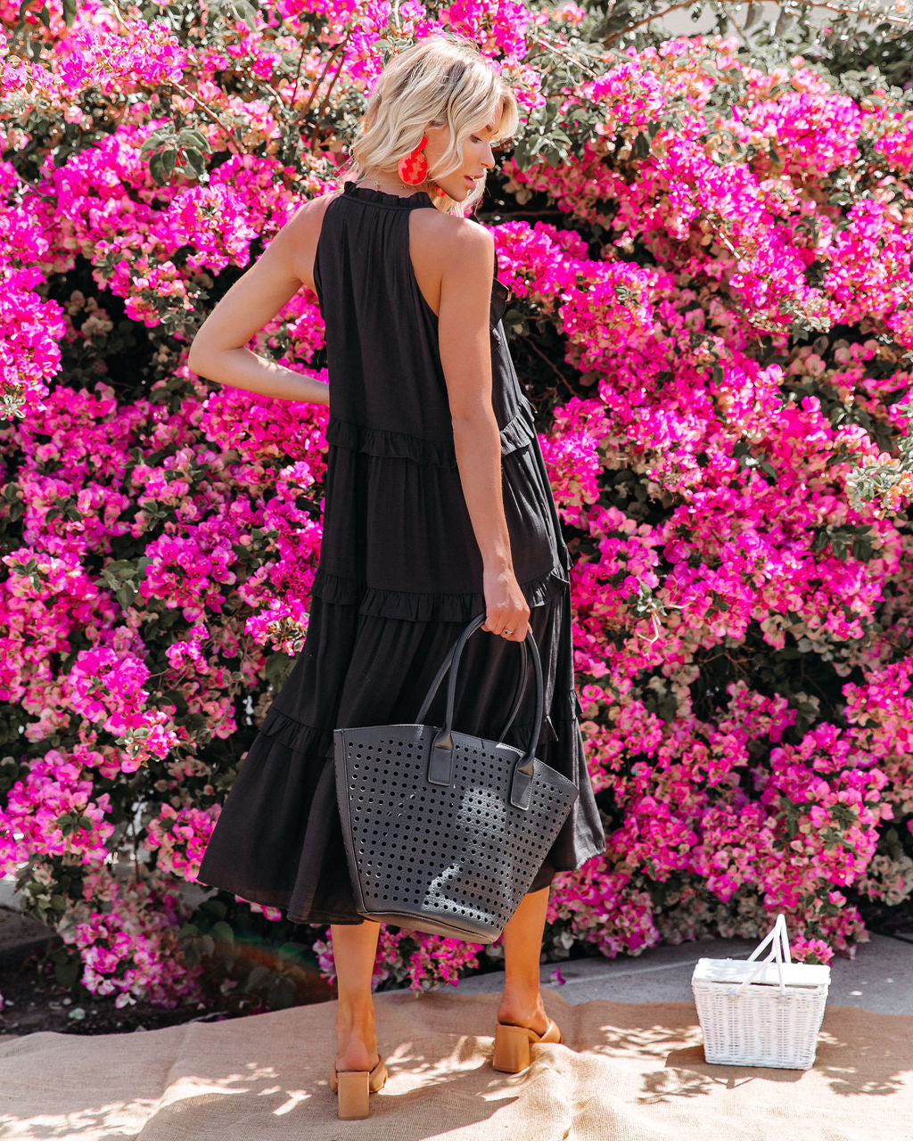 Ballard Cotton Blend Pocketed Tiered Midi Dress - Black - FINAL SALE - Se7enfashion