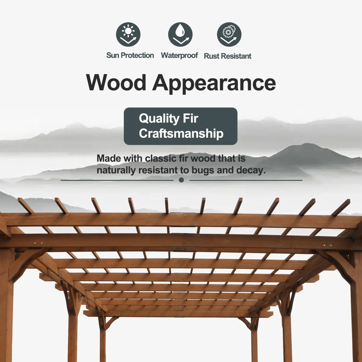 12 x 10 FT Outdoor Pergola, Wooden Pergola Gazebo with Climbing Plant Support and Waterproof, for Patio Porch Garden Backyard, Brown - Image 12