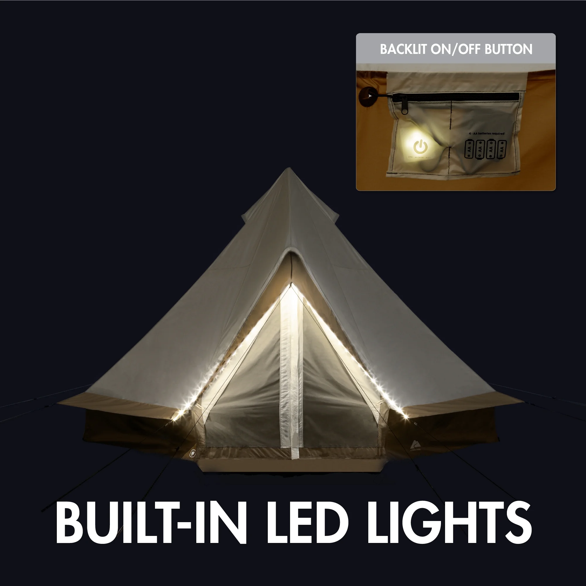 Ozark Trail 15' x 15' 8-Person Bell Tent with String Lights, 22.57 lbs - Image 15