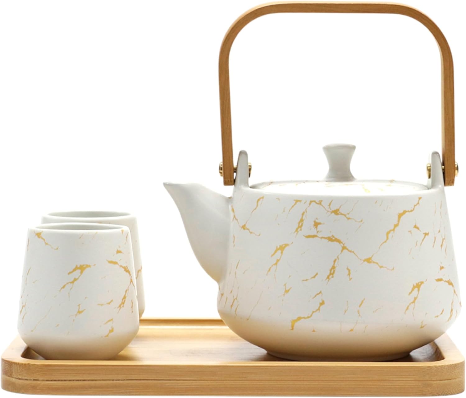 Urban Tokyo Ceramic Tea Set with Bamboo Tray, 20 fl oz Teapot with 2 Cups, Satin Matte Glaze, Japanese Inspired Tea Service for 2 (Blue)