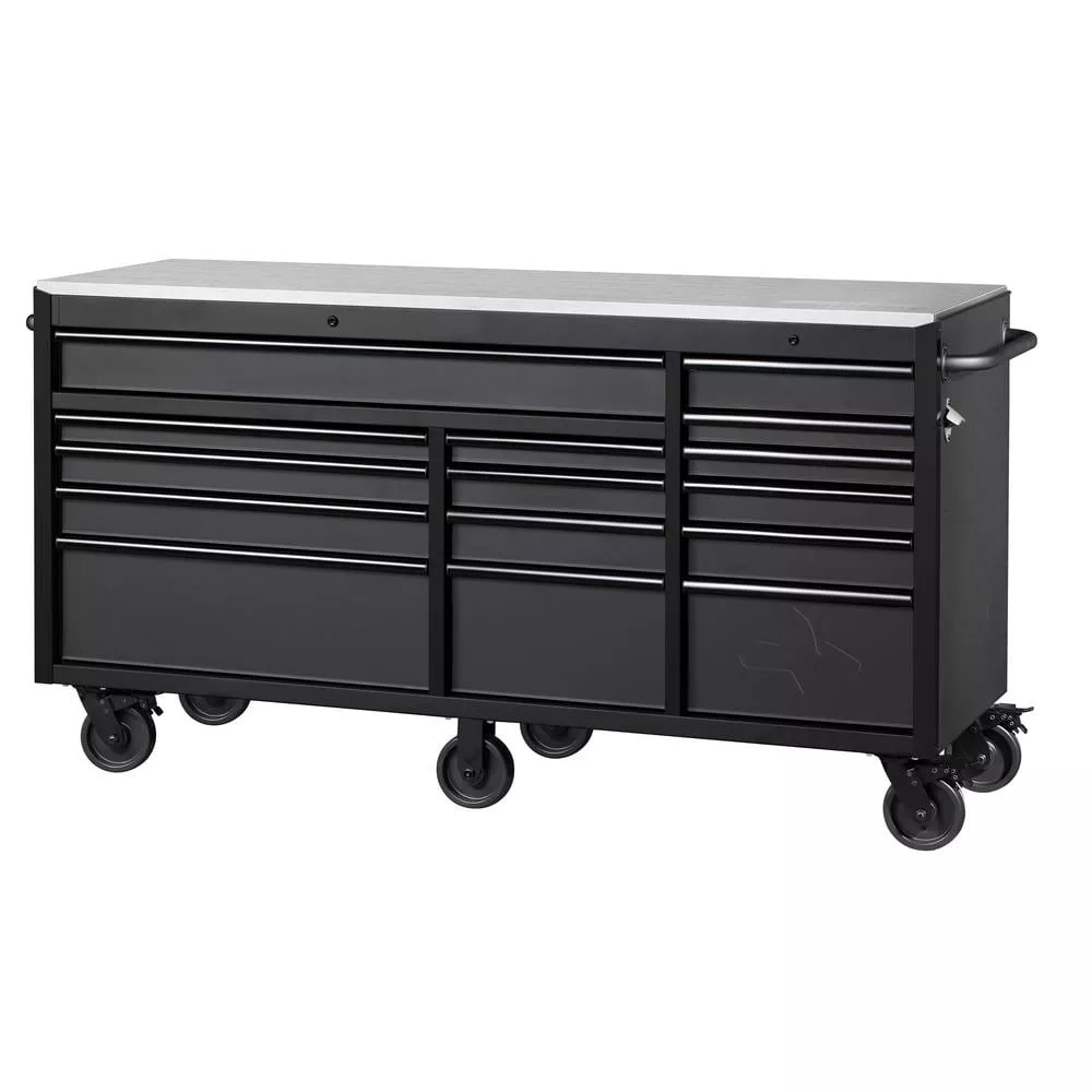 HEAVY-DUTY 72 IN. W 15-DRAWER, DEEP TOOL CHEST MOBILE WORKBENCH IN MATTE BLACK WITH STAINLESS STEEL TOP AND DUAL LOCKS