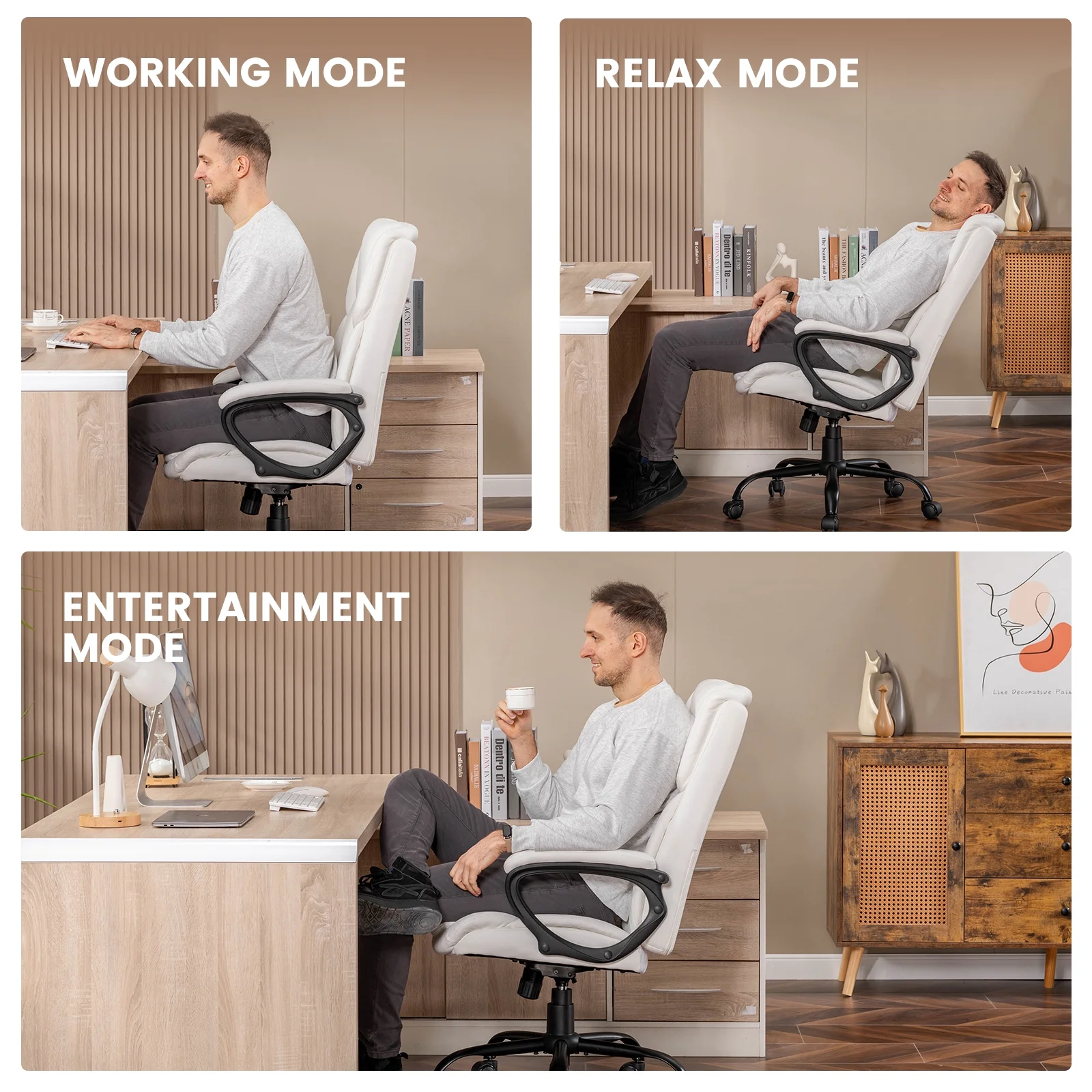 Mainstays Executive Ergonomic High Back Leather Home Office Desk Chair, Black - Image 50