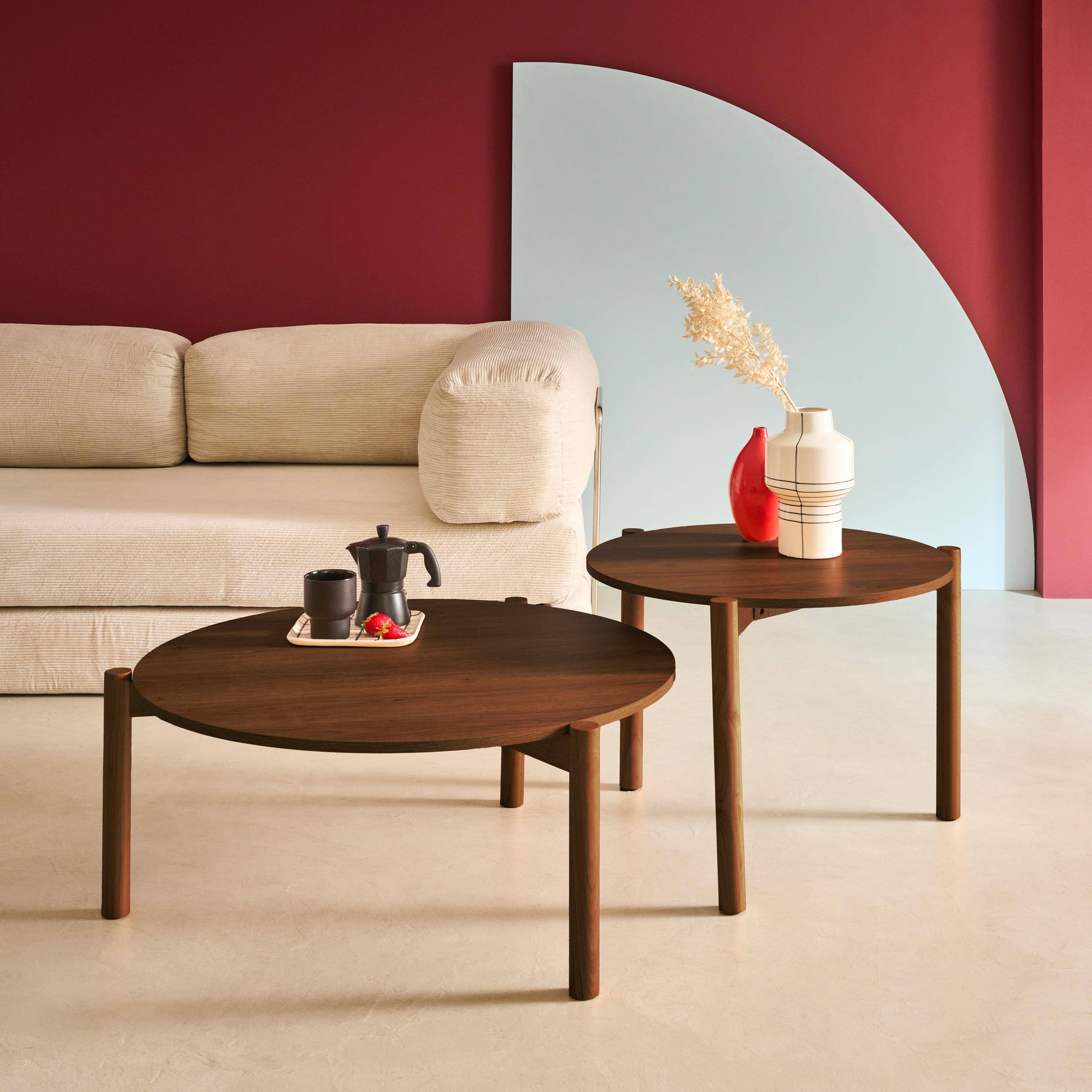 Harmony - Mesas nido redondas efecto madera, set de 2