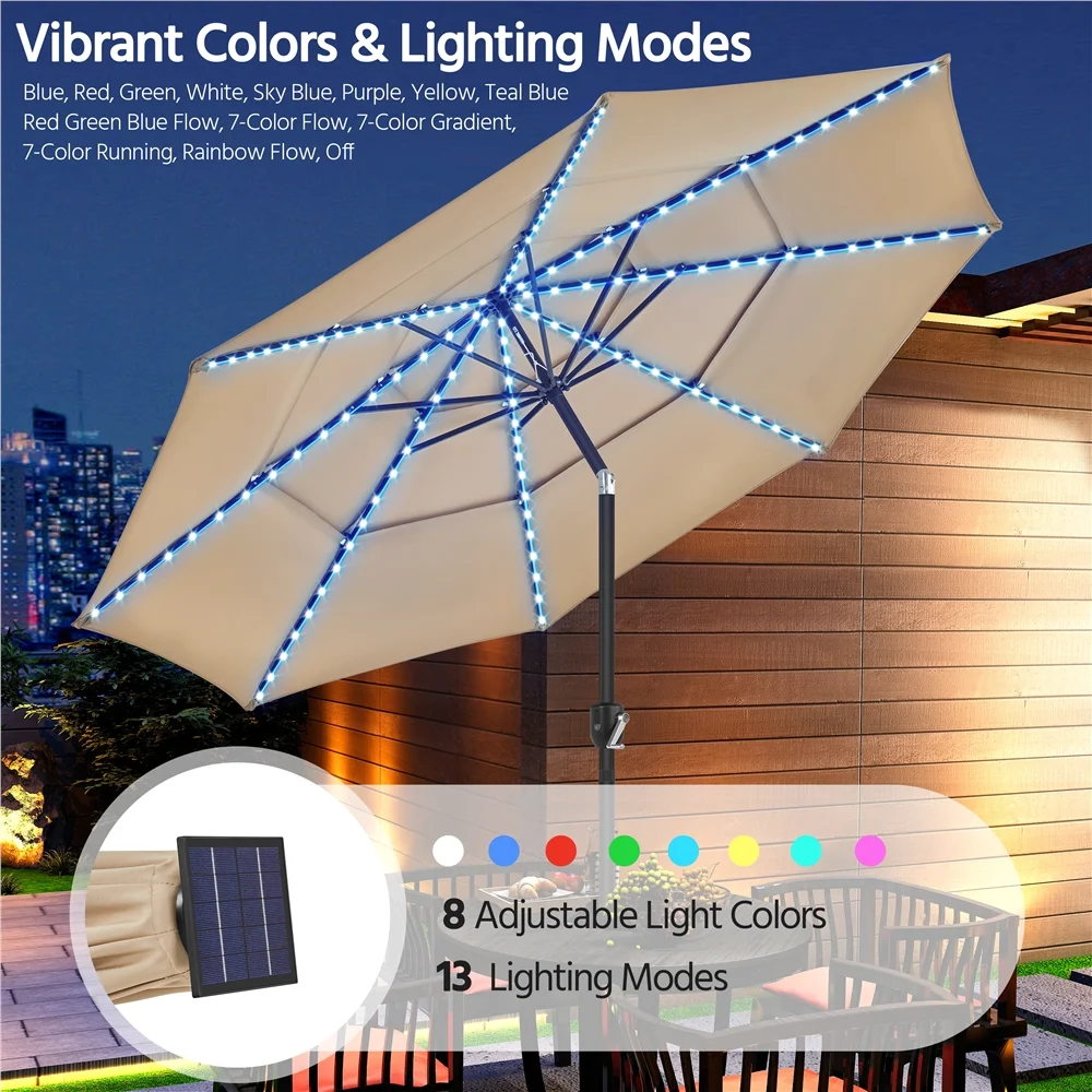 Renwick 10 Ft Outdoor Patio Parasol with Color-Changing LED Strip, Tan - Image 12