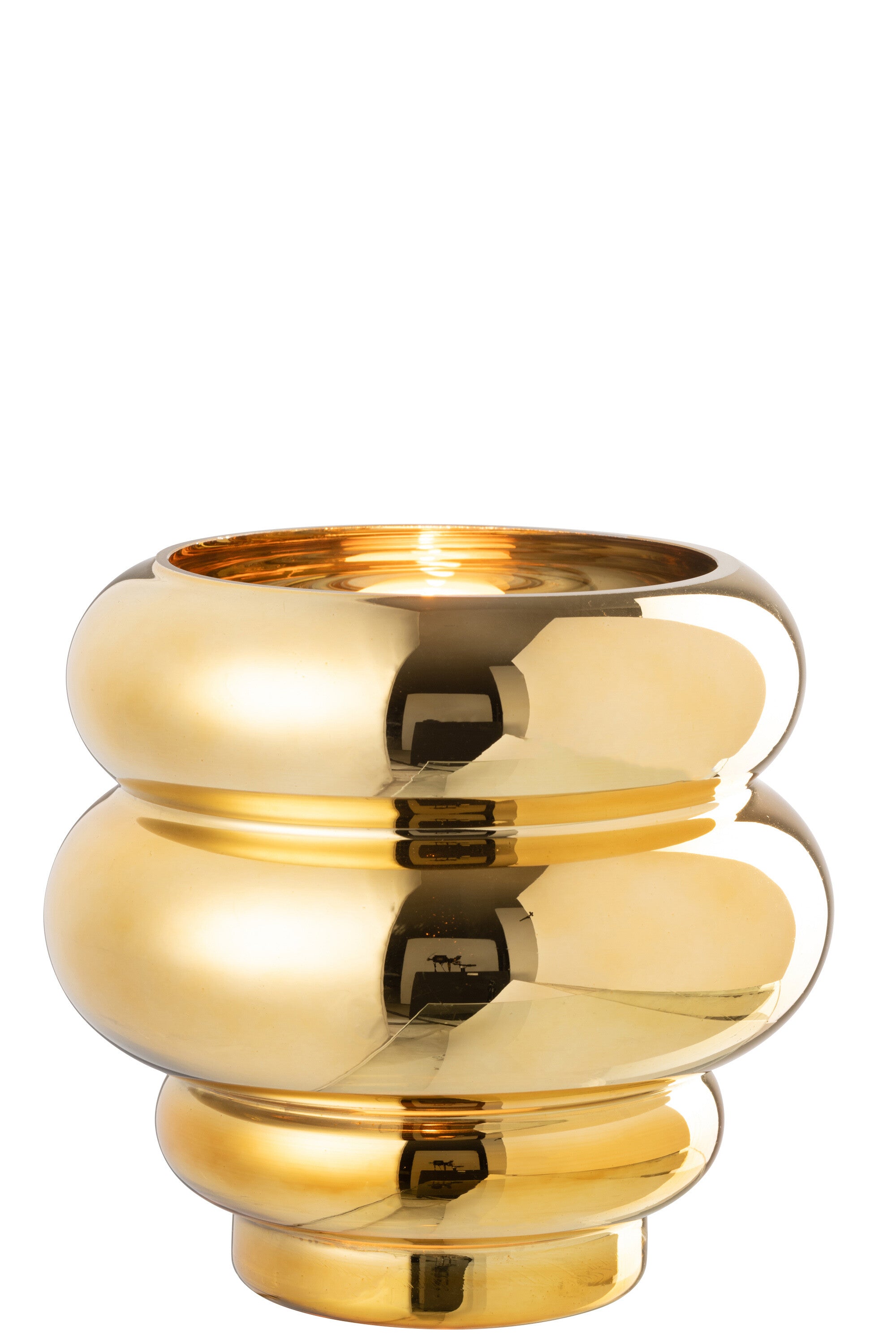 J-Line theelichthouder vaas Cléa - glas - goud - Ø 20 cm