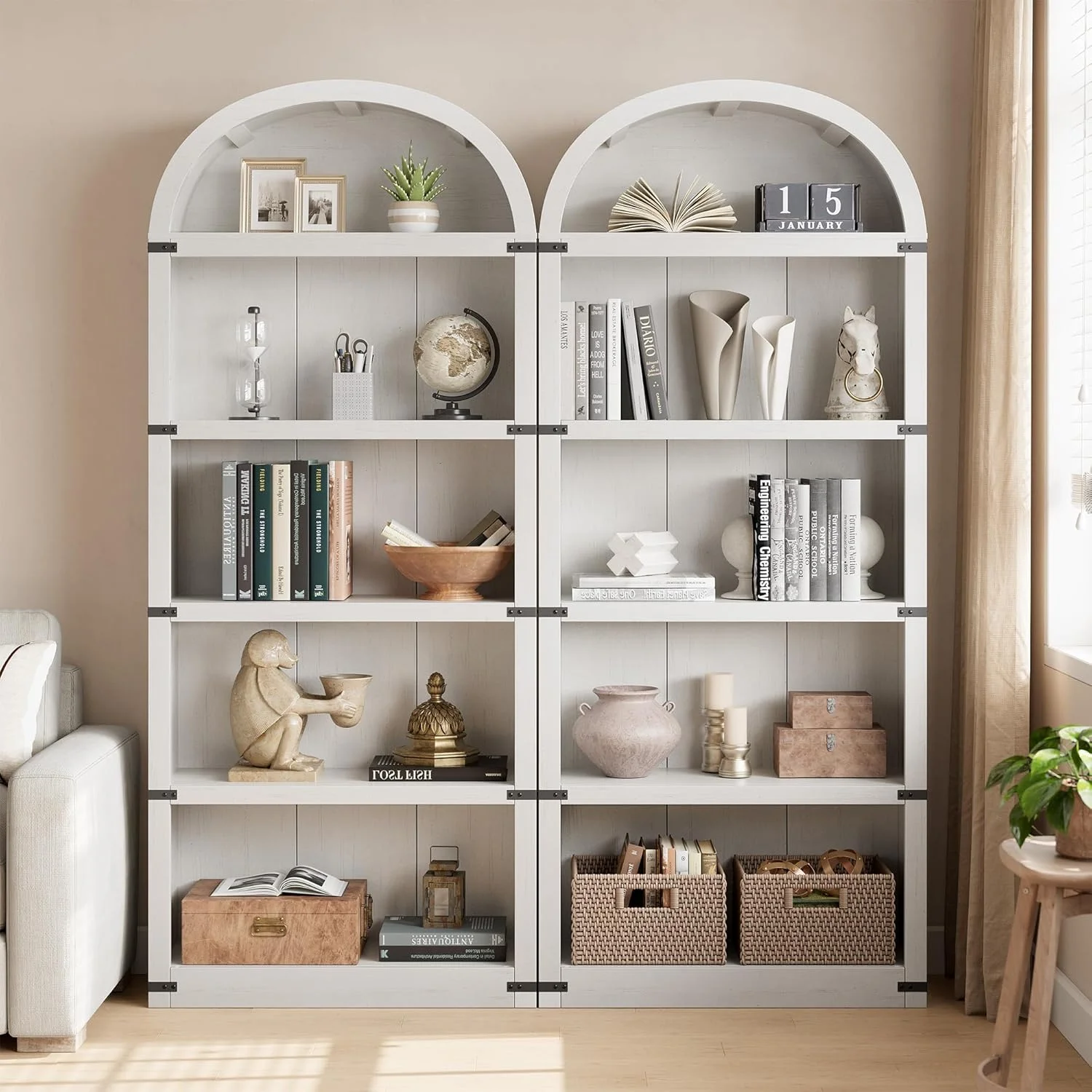 Bookcase 5 Shelf Arched Bookshelf 71.65in Tall Bookcase Farmhouse Display Storage Rack Wooden Bookshelves for Home Office, Living Room(white) - Image 8