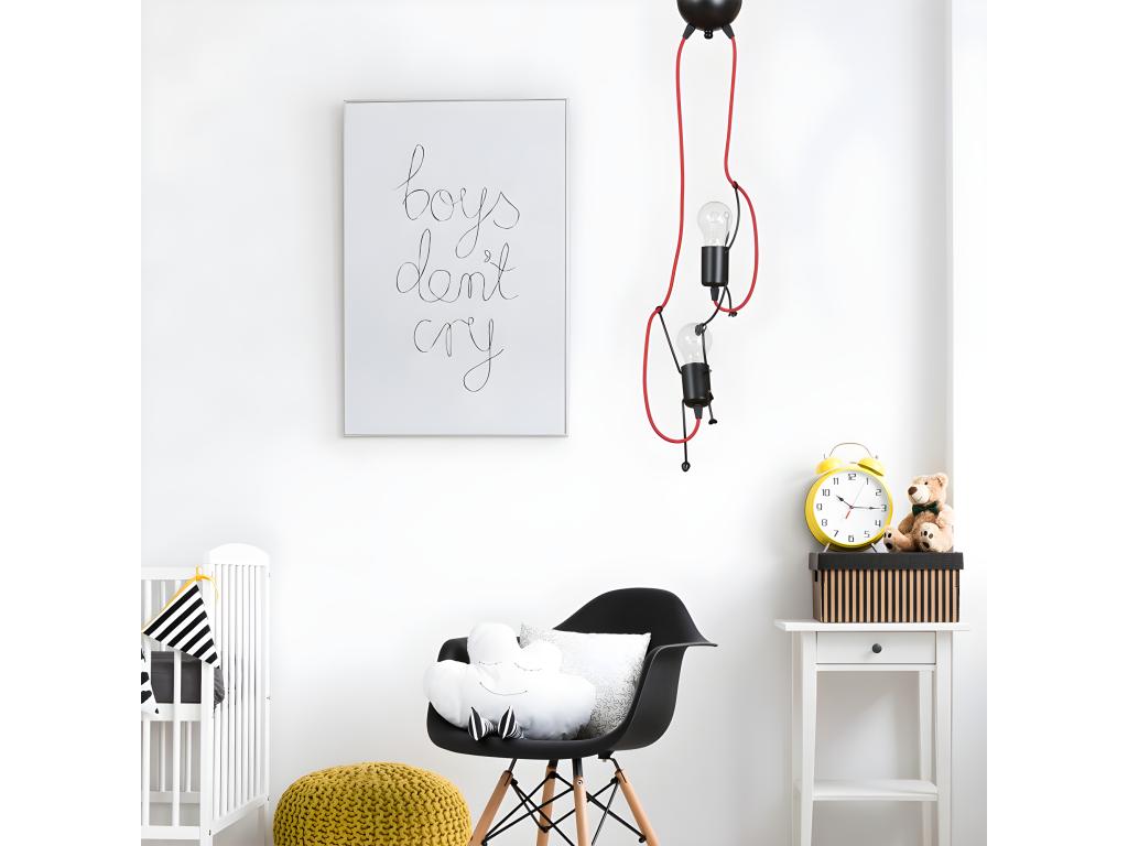 Lámpara colgante infantil Mime de metal negro con cables rojos 2xE27 ø20cm
