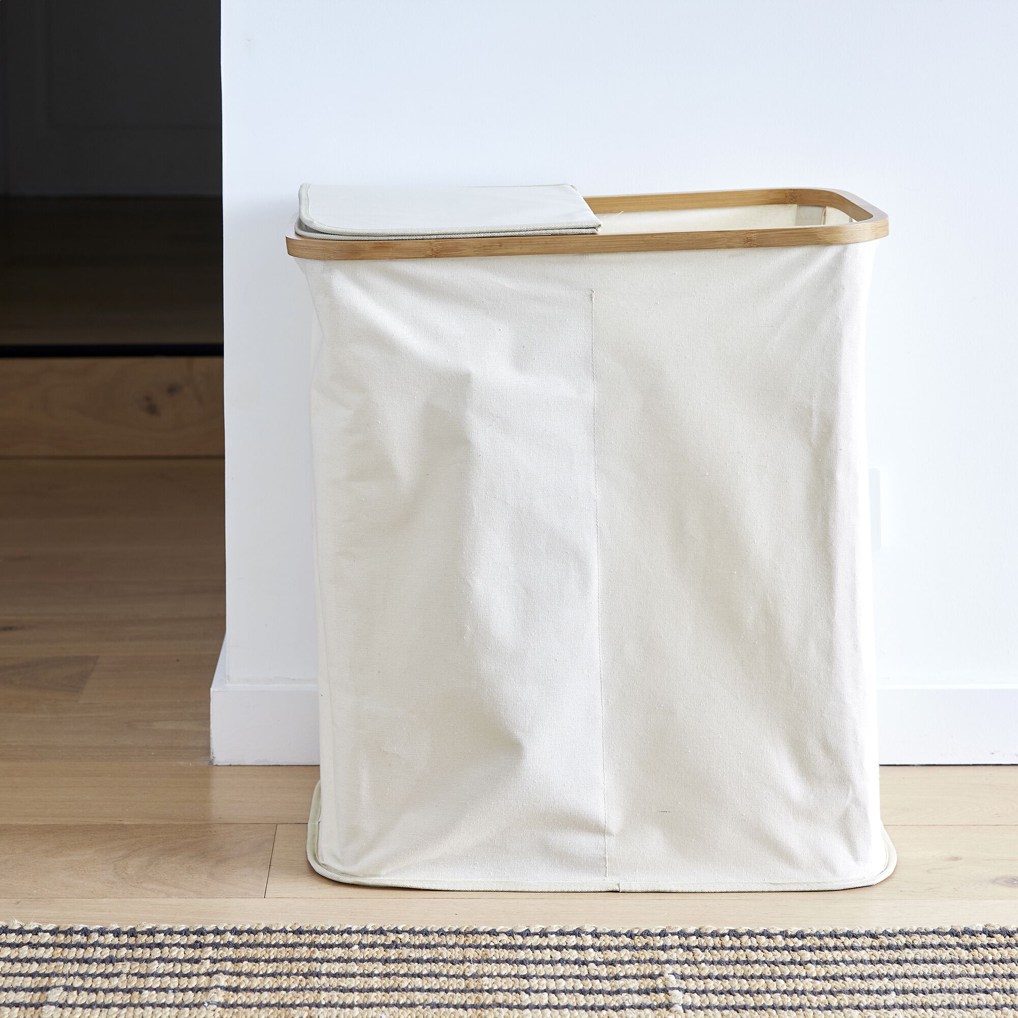 LINO - Panier à linge en polycoton et bambou H60xL54cm - blanc