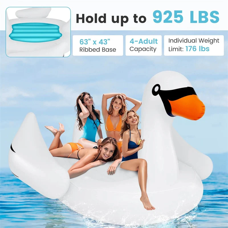 Eletriclife 4 Person Inflatable Swan Floating Island with 4 Cup Holders