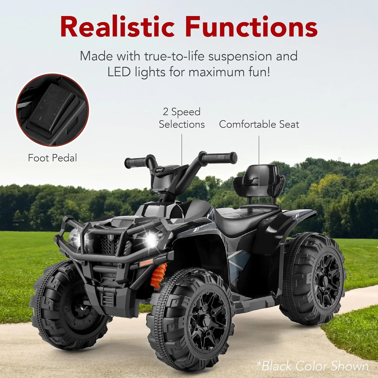 Best Choice Products 12V Kids Ride-On Electric ATV, 4-Wheeler Quad Car Toy w/Bluetooth Audio, 2.4mph Max Speed, Treaded Tires, LED Headlights, Radio