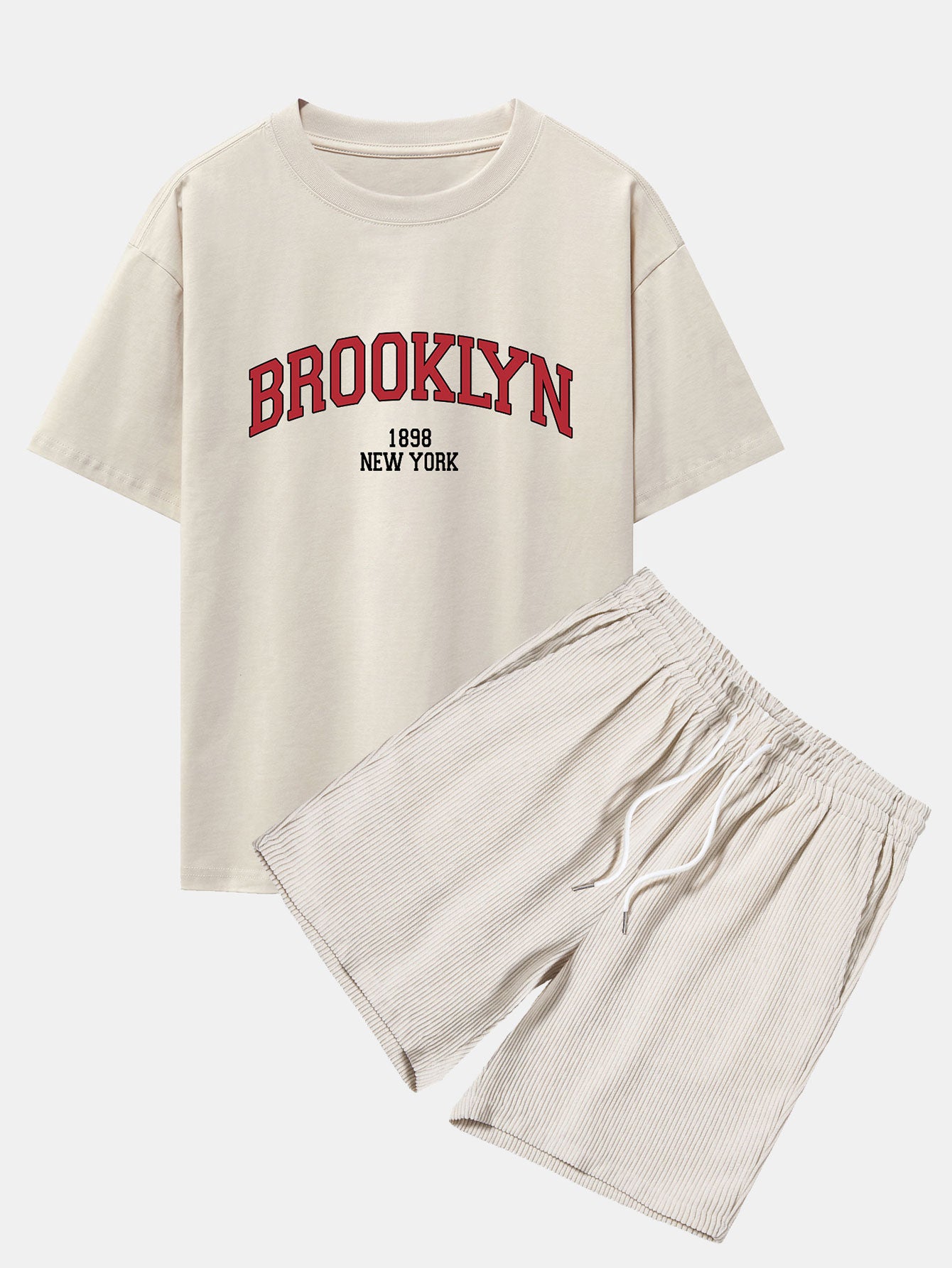 Brooklyn Print Drop Shoulder Oversize T-Shirt & Corduroy Shorts