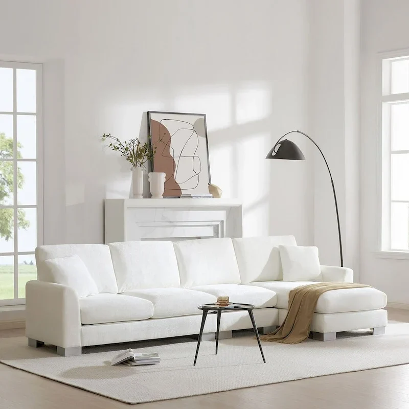 Spacious L-Shaped Chenille Sectional Sofa with Chaise Lounge for Living Room, Apartment, or Office