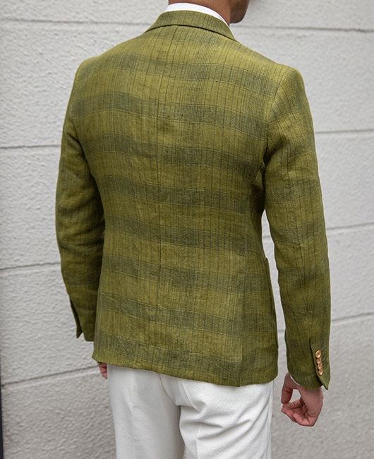 OK Vintage Plaid Notch Lapel Pocket Two Button Linen Blazer