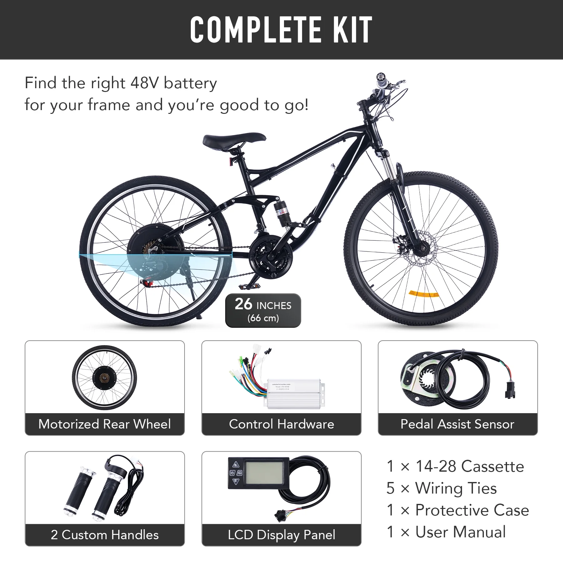 Viribus Electric Bike Conversion Kit 26" Rear Wheel 1000W Hub Motor LCD eBike DIY Set - Image 11