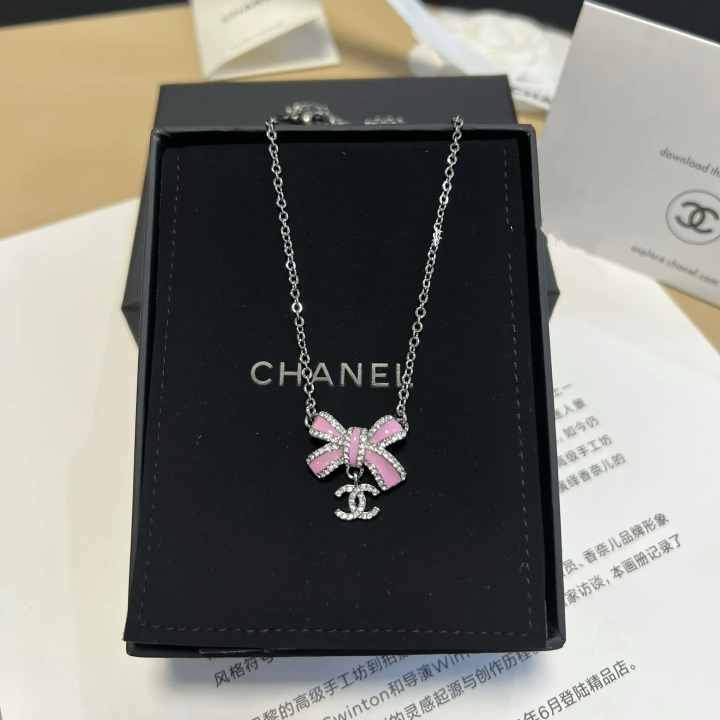 Chanel Pink Bow Pendant Necklace - Original Replica Club
