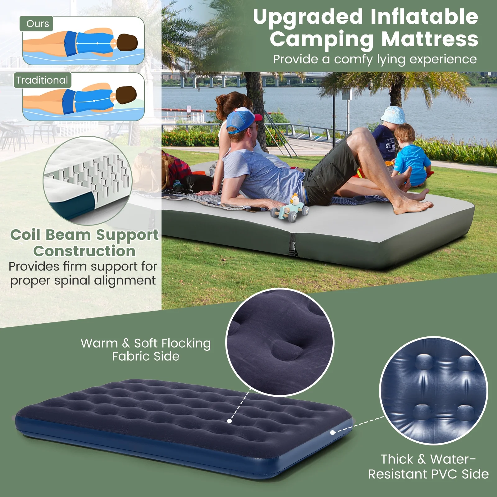 Gymax 2-Person Camping Tent Cot 5-in-1 Folding Camping Bed w/ Air Mattress Pillow Sleeping Bag - Image 6