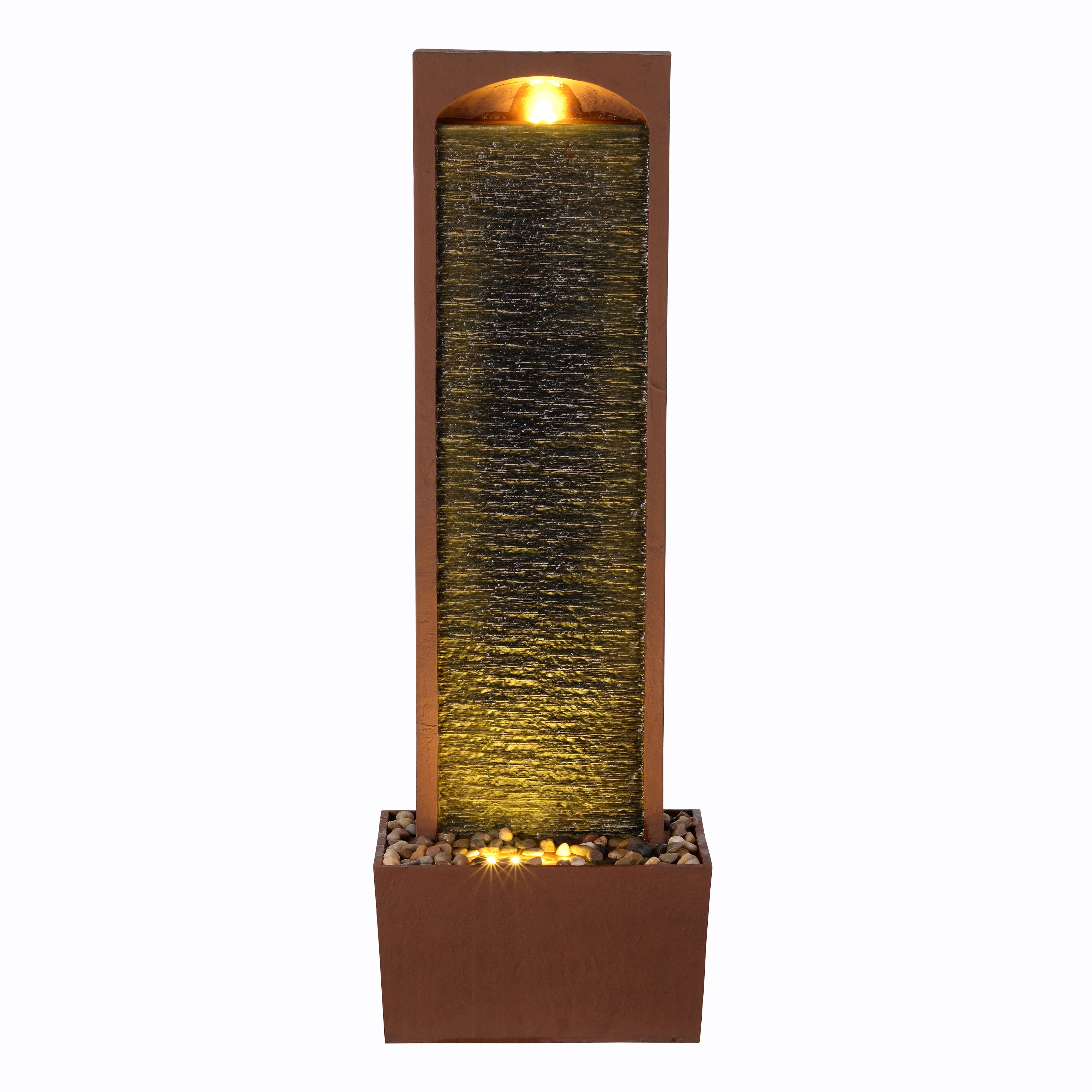 Teamson Home 38.5" Faux Slate Contemporary Outdoor LED Waterfall Fountain with Pebble Base, Red Rock - Image 7