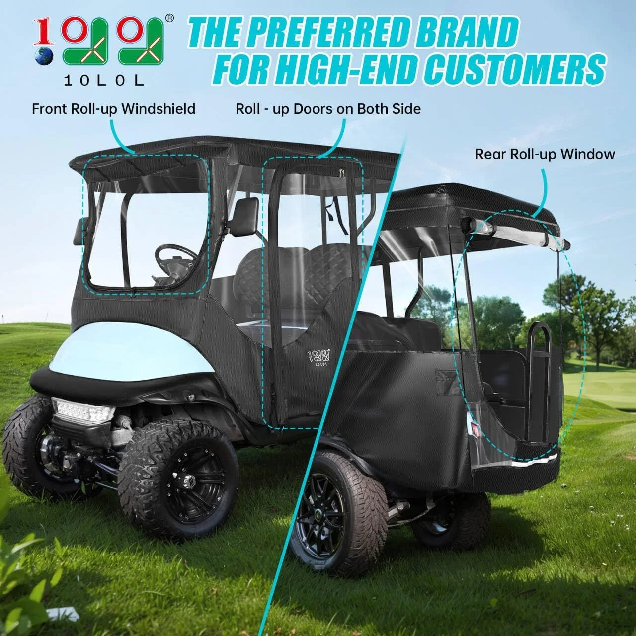 10L0L 4 Passenger Golf Cart Enclosure for Club Car Precedent Extended Roof 94.5