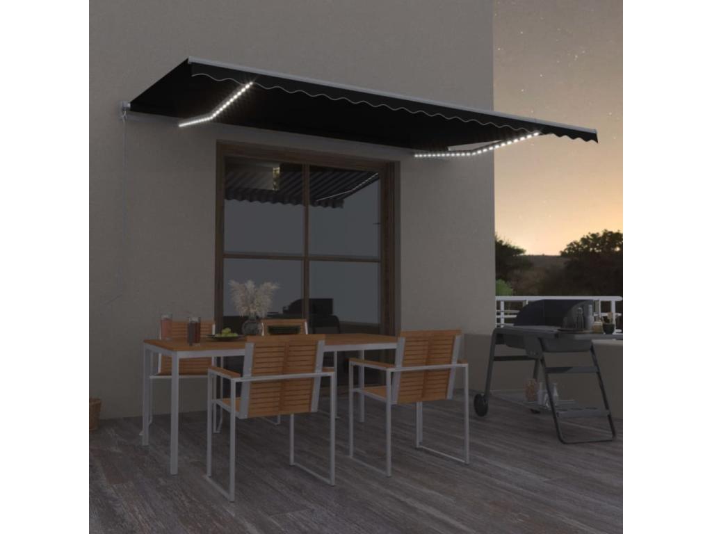 Toldo retráctil manual con LED gris antracita 500x350 cm