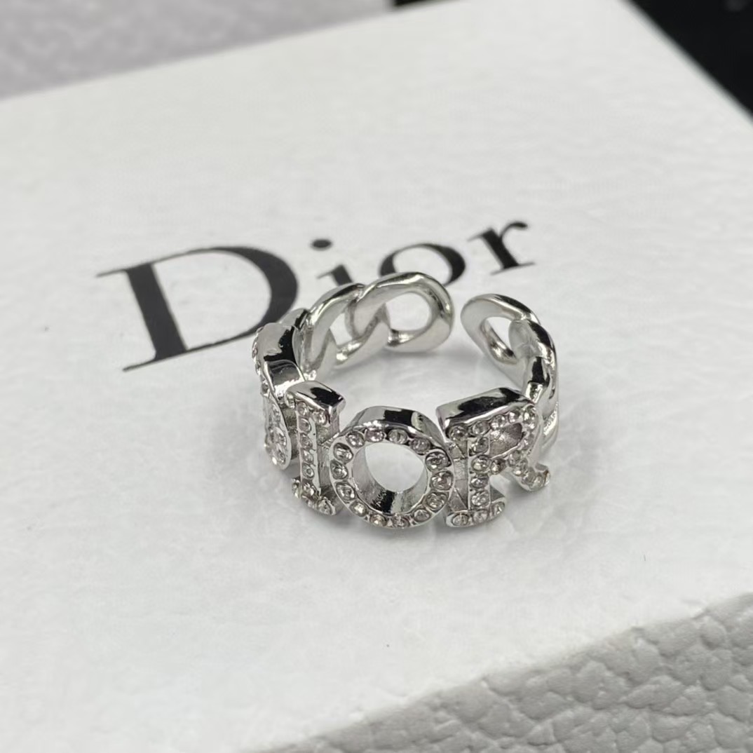 Diamond Paved Dior Letters Open Ring - Original Replica Club