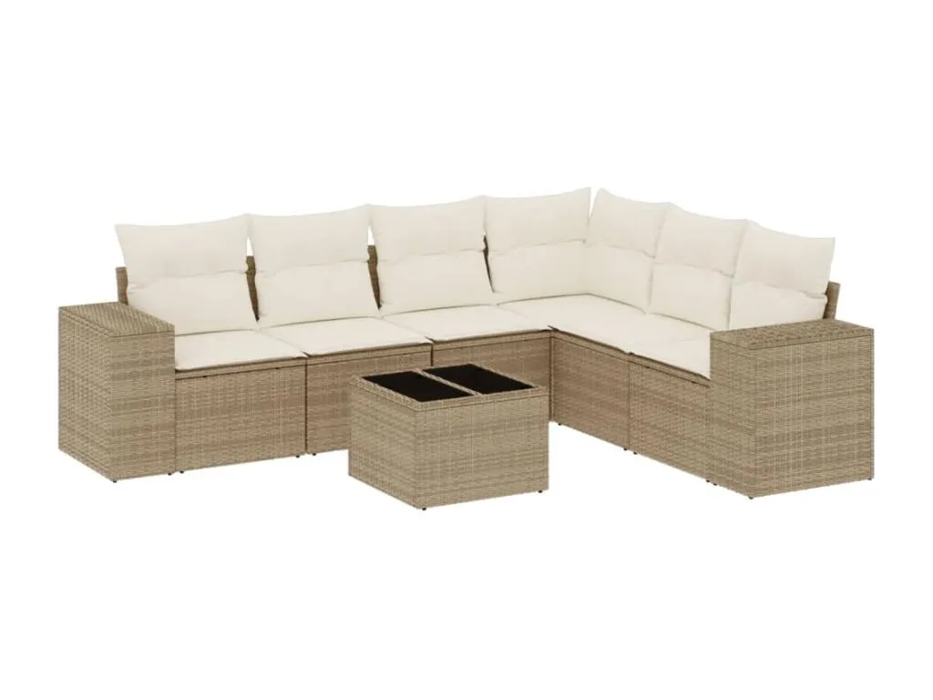 Set sofás de jardín 7 piezas y cojines ratán sintético beige 94146ACFO