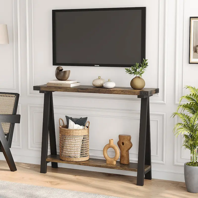 2-Tier Entryway Sofa Table with Storage Shelf