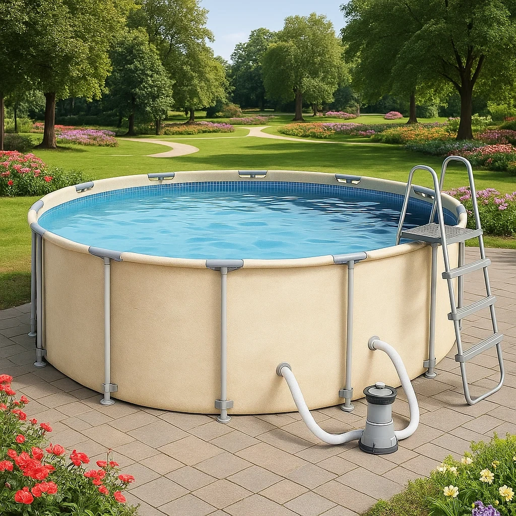 Piscina tubular redonda desmontable 448x105 cm color beige con filtro y escalera rbVDTeq300dn
