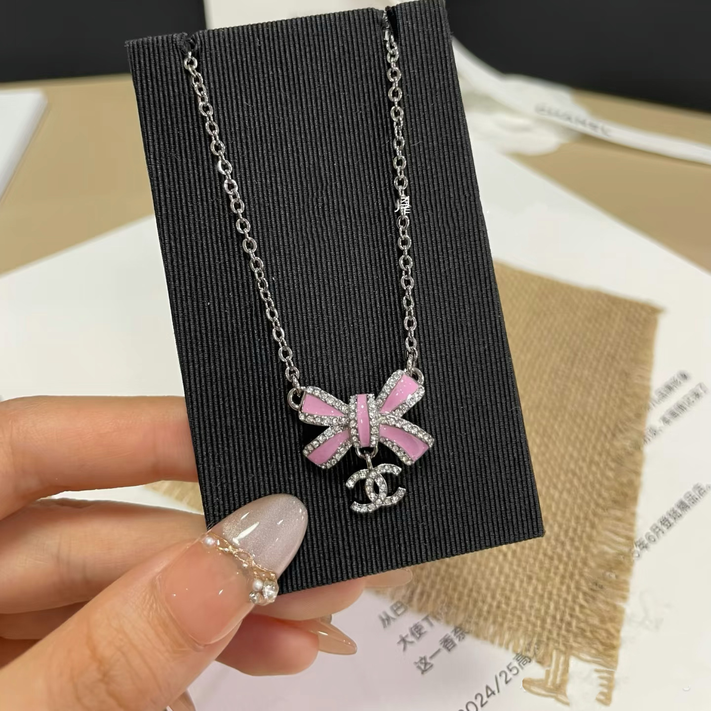 Chanel Pink Bow Pendant Necklace - Original Replica Club