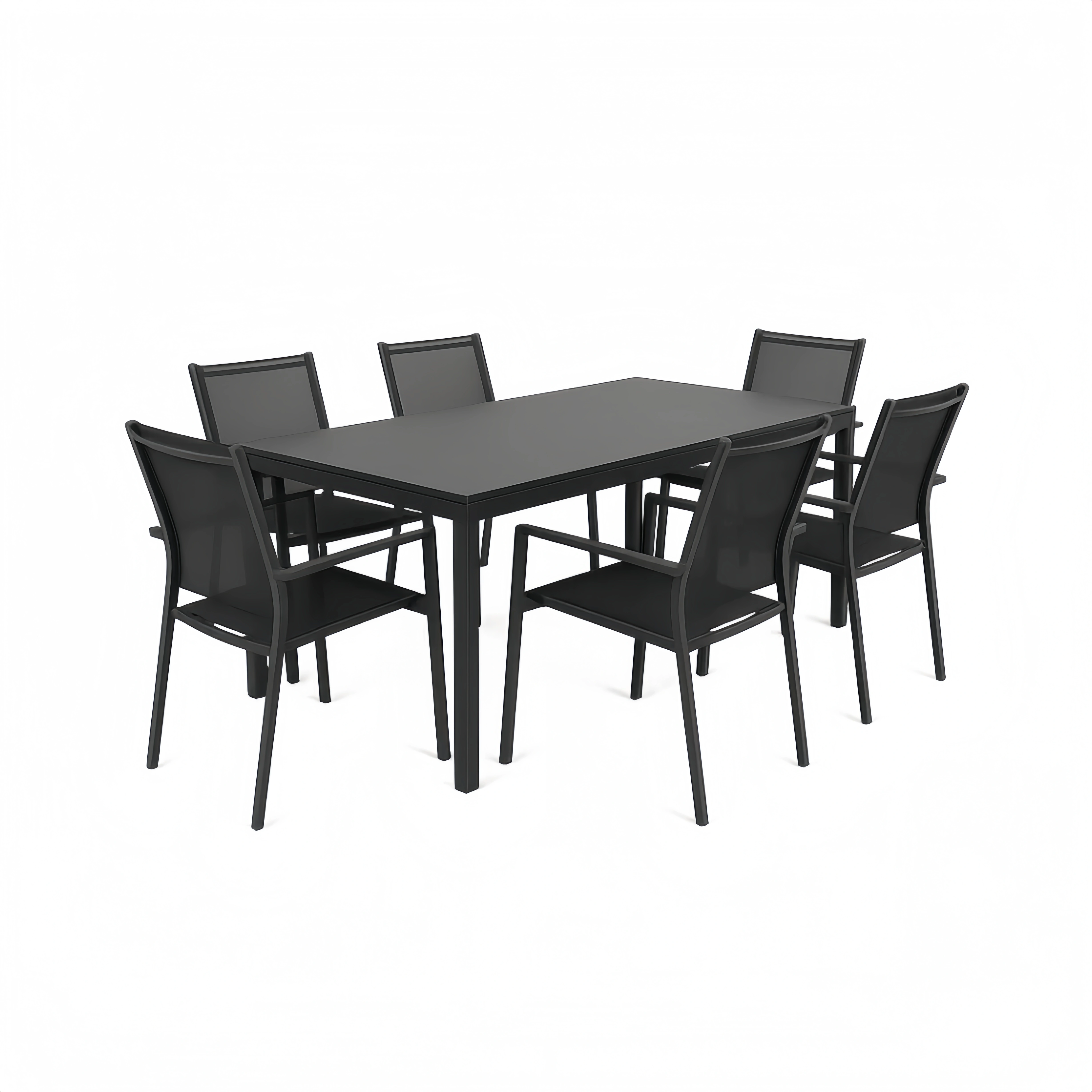 Conjunto de comedor de jardín para 6 personas,Estructura de aluminio con mesa rectangular y 6 sillas,Negro - WCgQUSD194Pp