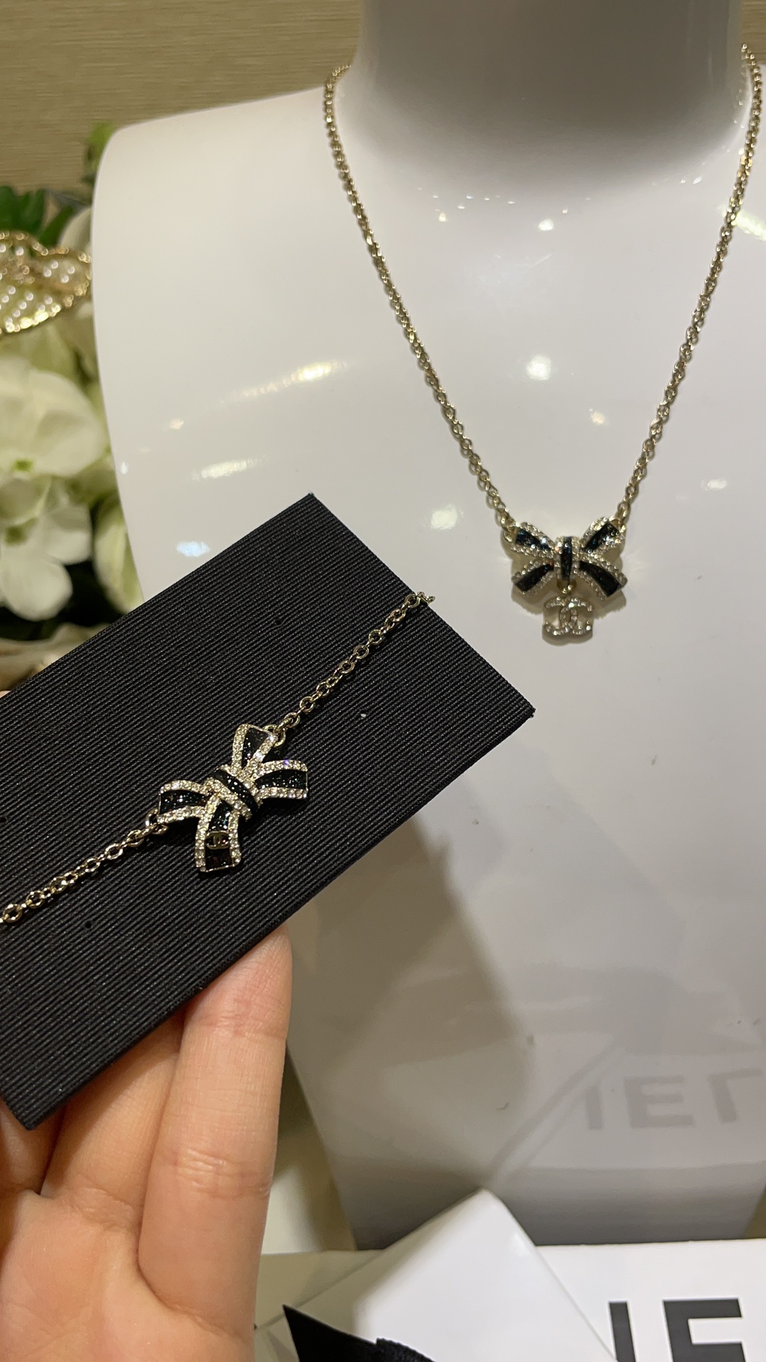 Chanel Black Bow CC Pendant Necklace and Bracelet - Original Replica Club