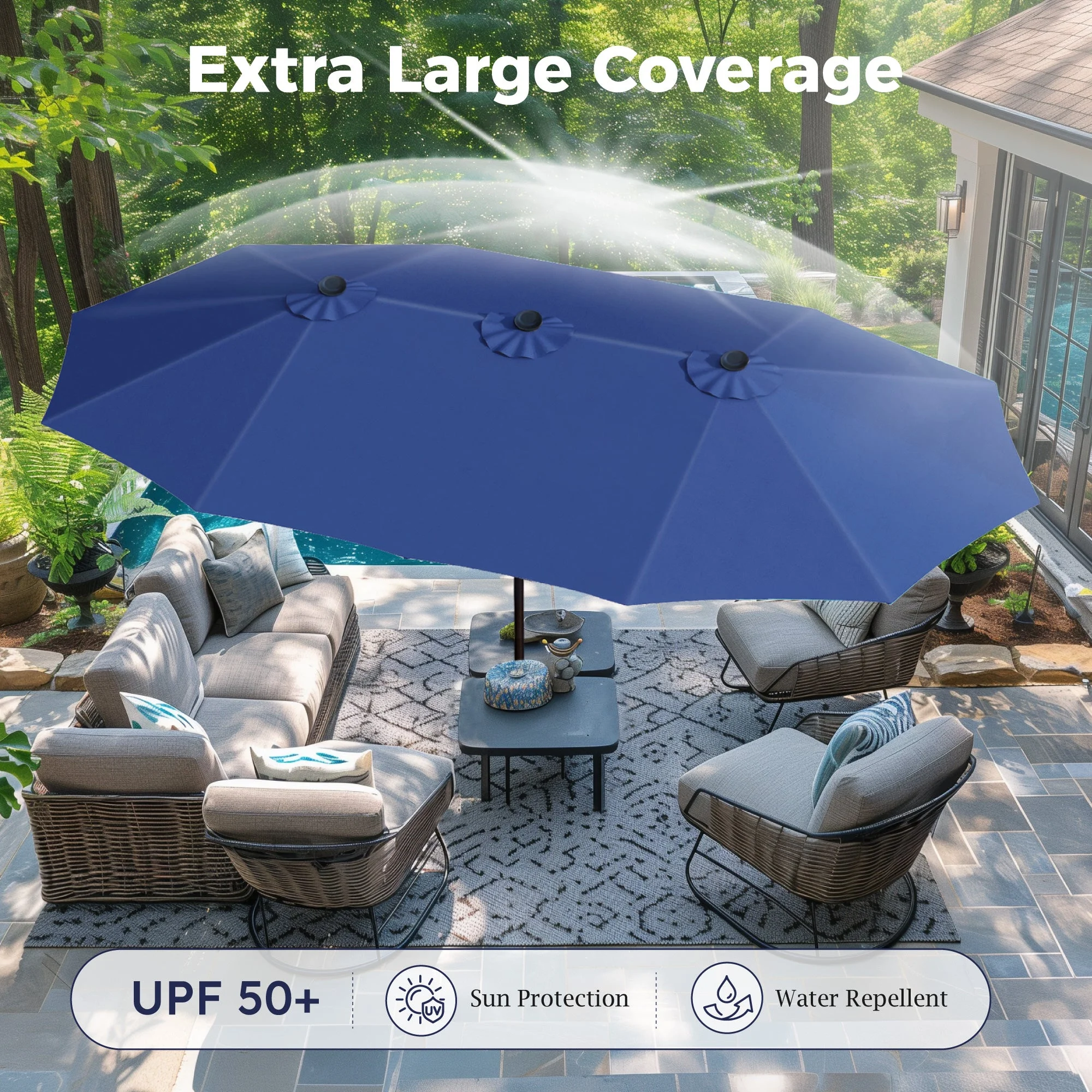 Alpha Joy 15ft Outdoor Patio Umbrella Extra-Large Double-Sided Garden Umbrella with Crank Handle and Base - Smoky Gray - Image 55
