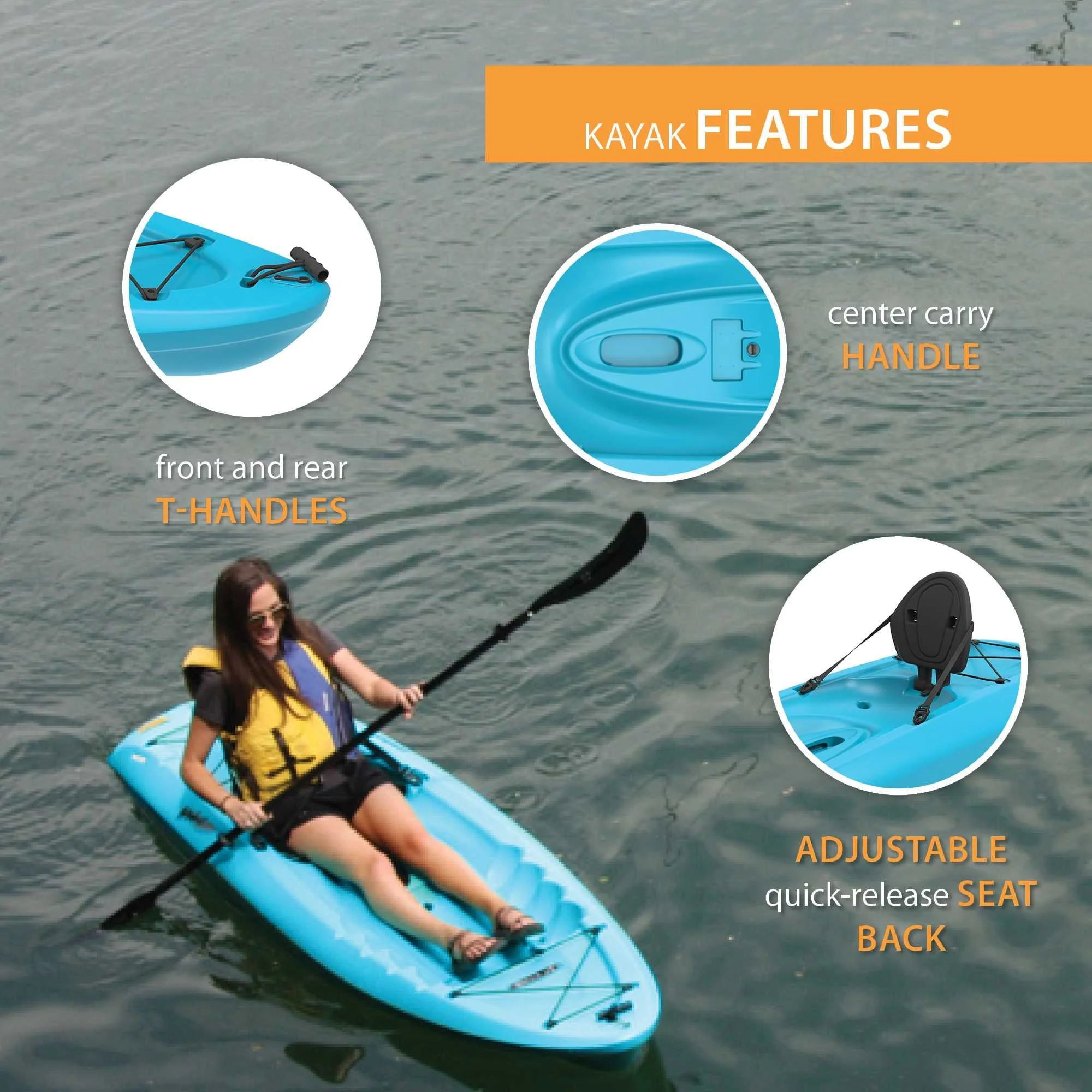 Lifetime Hydros 101 inch Sit-on-Top Kayak, Glacier Blue (90594) - Image 6
