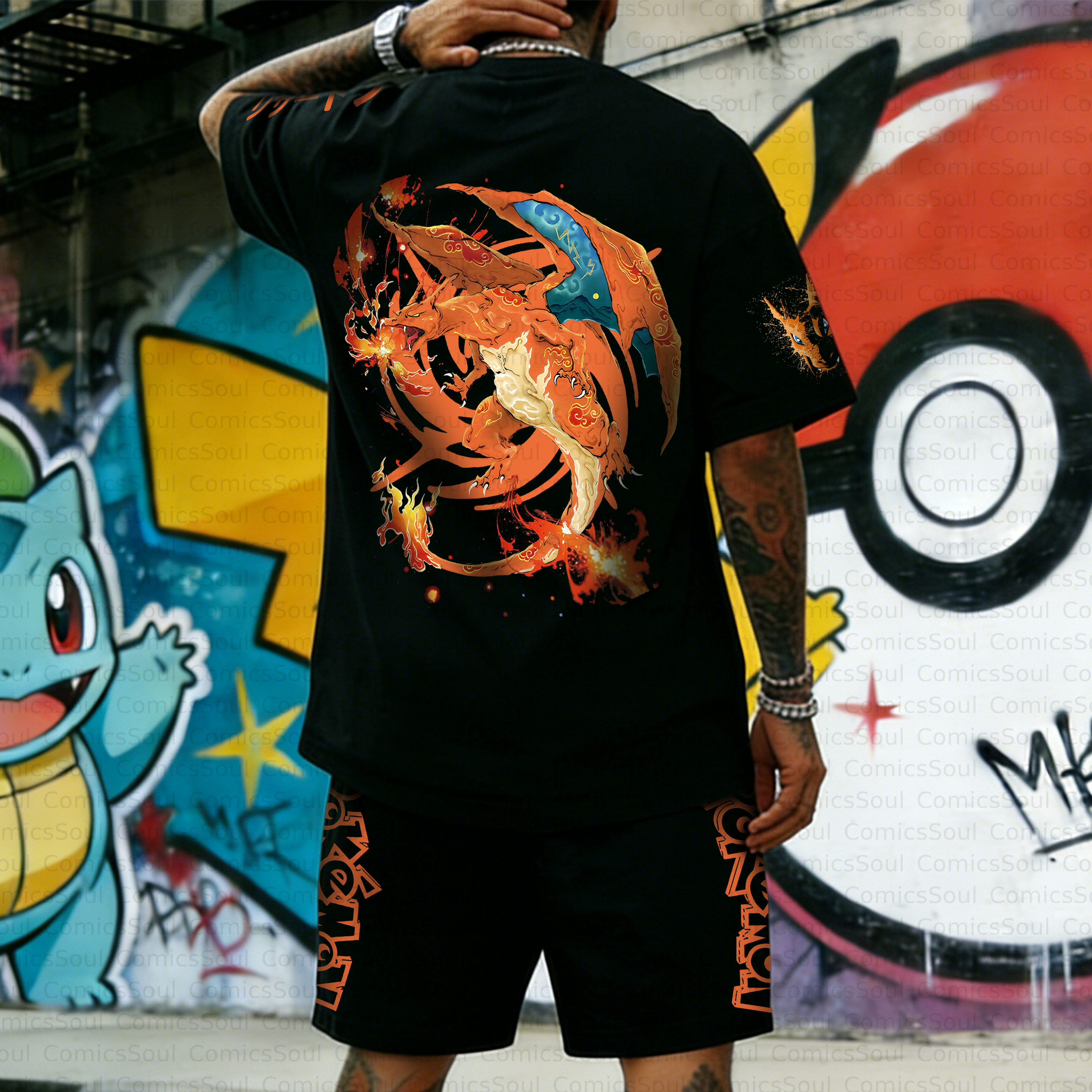 Unisex Anime Inspired Vintage T-shirt& Shorts 2 Pieces Set