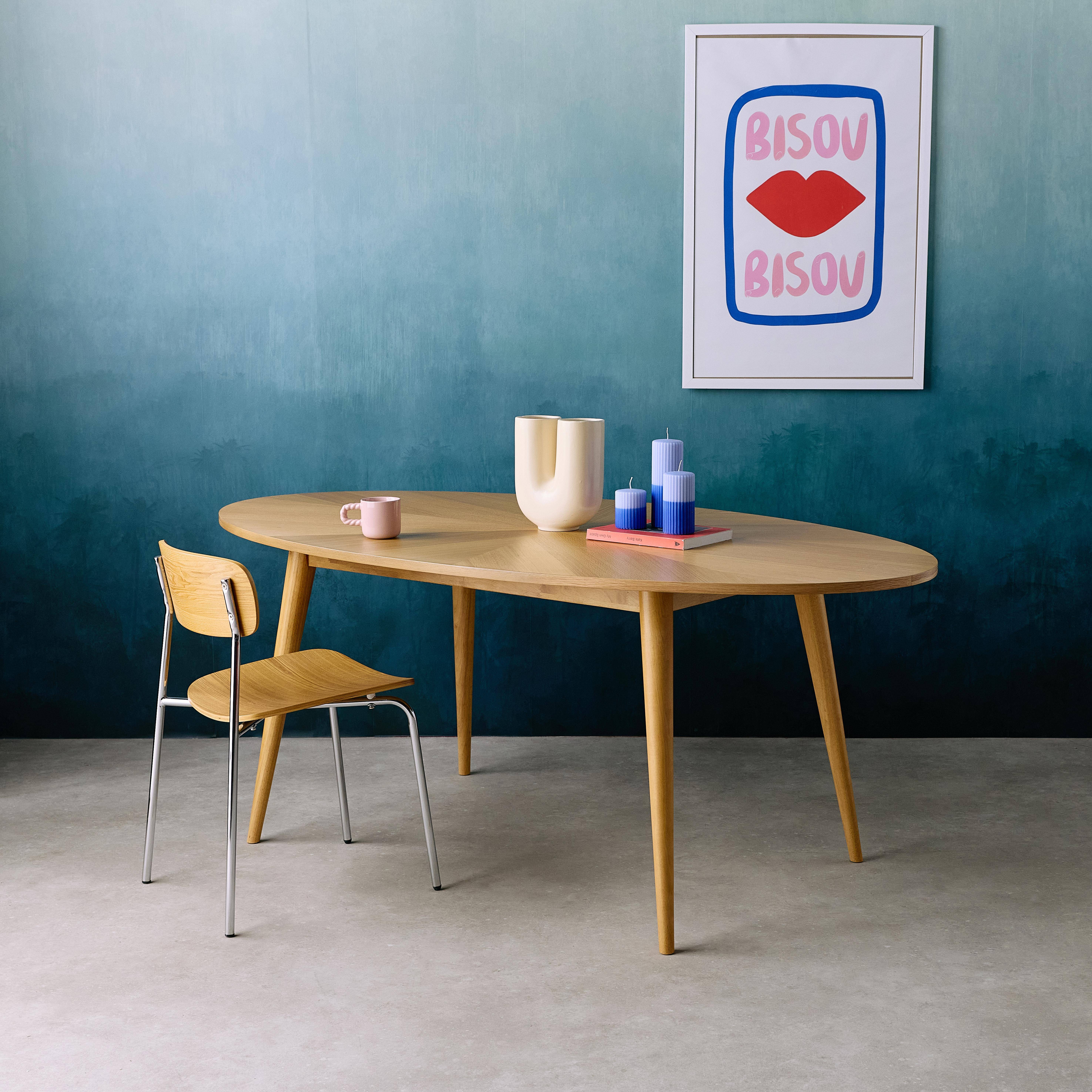 Diane - Mesa de comedor ovalada de madera de hevea y chapa de roble para 6 personas