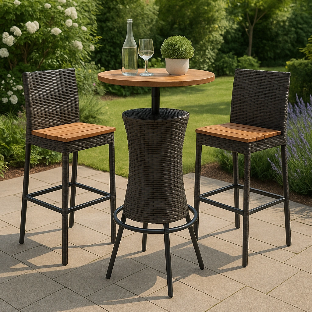 Conjunto de bar mesa y taburetes marrón/negro ratán sintético jardín terraza