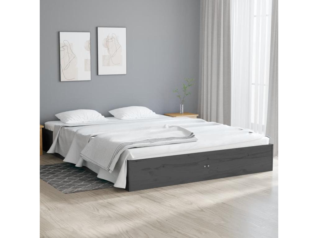 Mueblescolor cama doble sin colchón madera maciza gris 135x190 cm