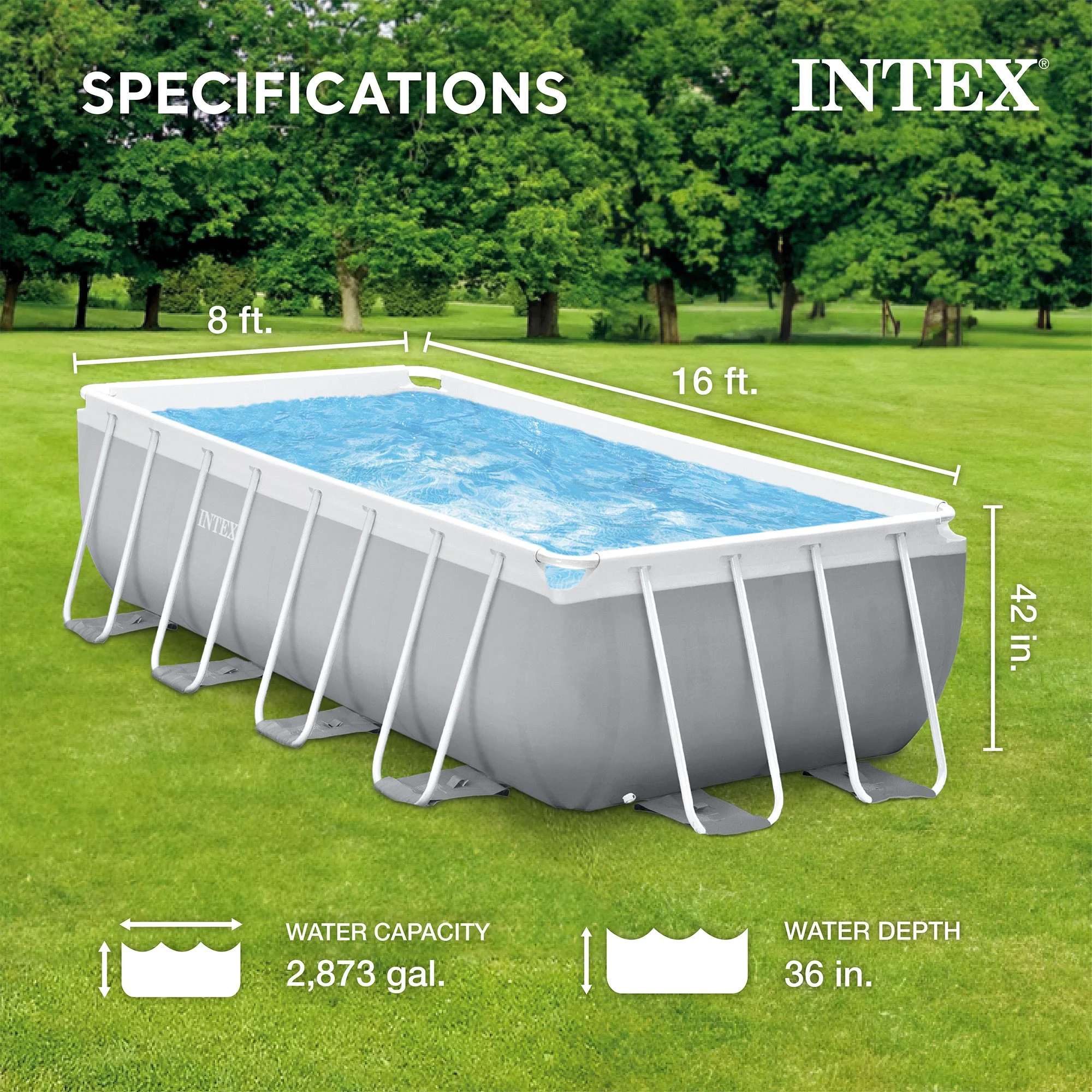 Open Box Intex 16' x 42" Prism Frame Rectangular Above Ground Swimming Pool Set - Image 2