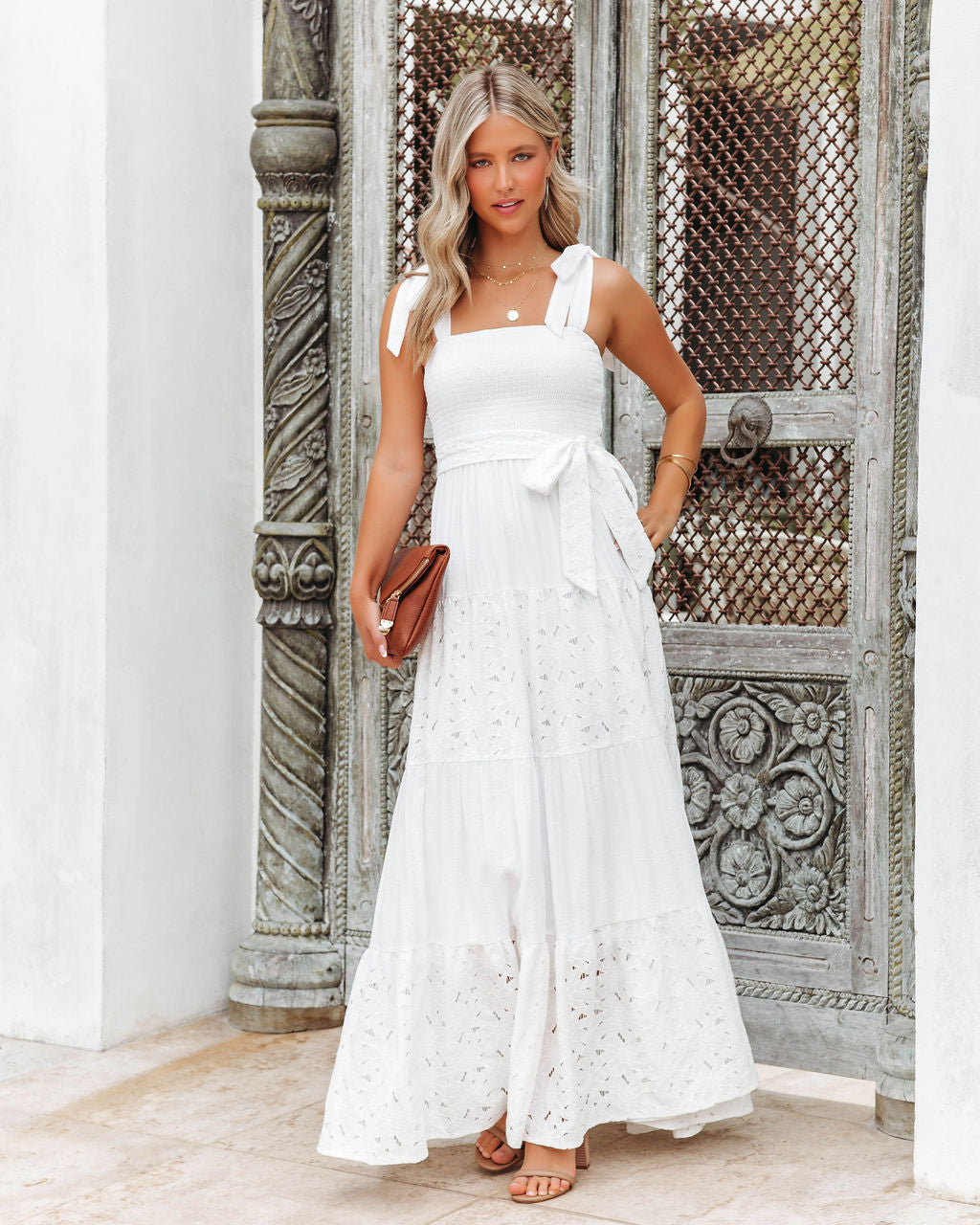 La Paz Smocked Crochet Lace Maxi Dress - White - FINAL SALE - Se7enfashion