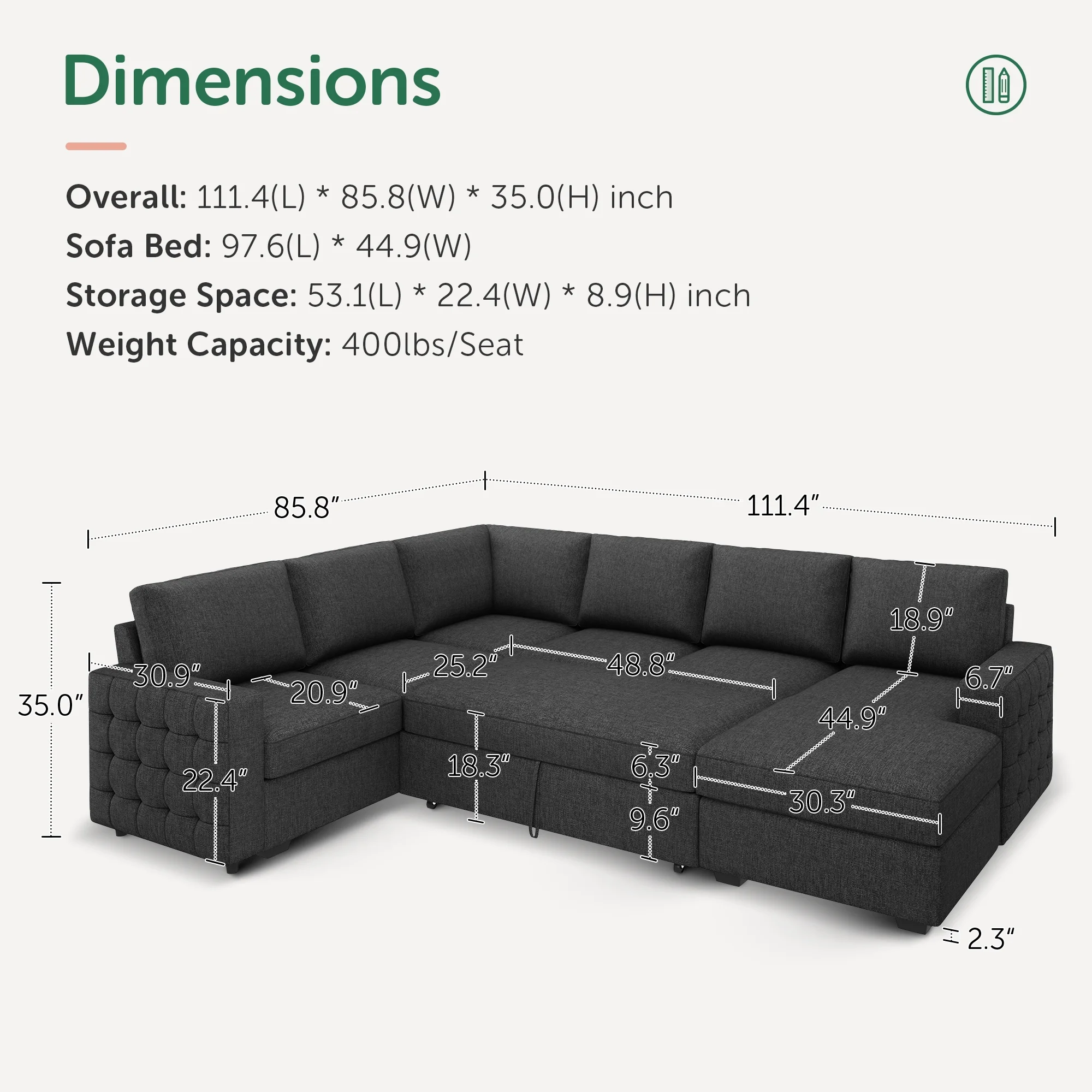 HONBAY Modular Sectional Pull-Out Sofa Bed with Storage Velvet U-Shaped Convertible Sleeper Sofa for Living Room, Blue - Image 32